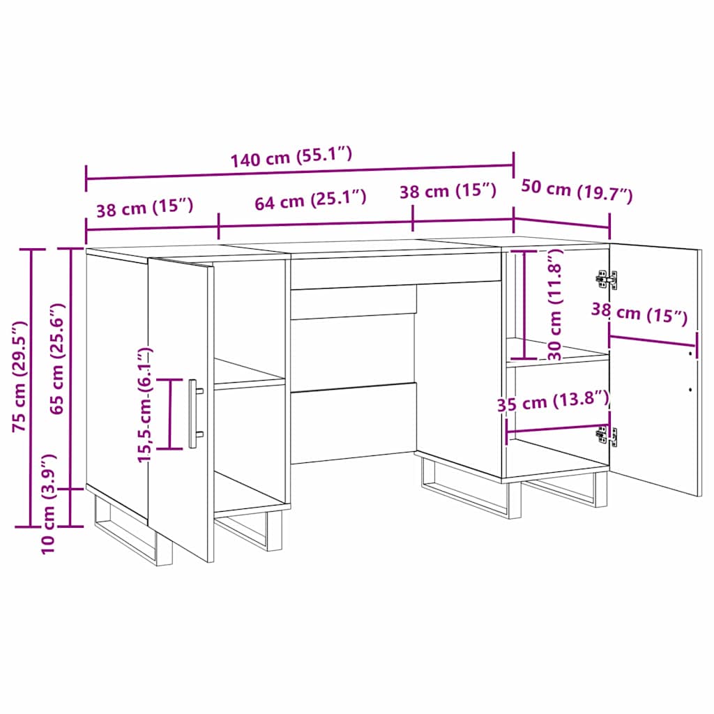 Stol s policom Crni hrast 140 x 50 x 75 cm Konstruirano drvo