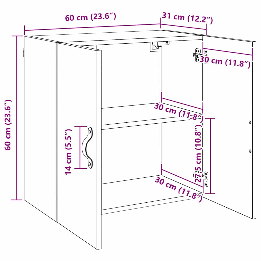 Ormar za Zid Zidne Crni hrast 60 x 31 x 60 cm Konstruirano drvo