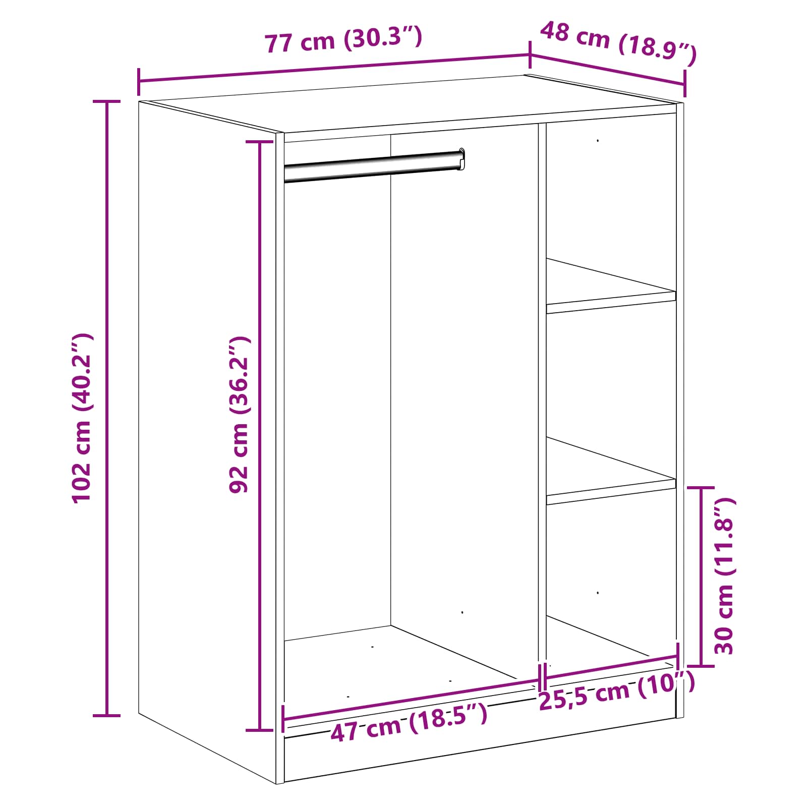 Ormarić s policom s pohranom Crni hrast 77 x 48 x 102 cm