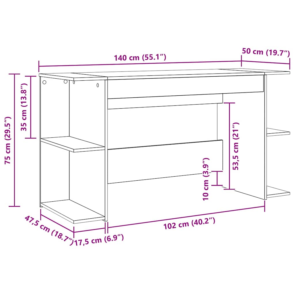 Stol s policom Crni hrast 140 x 50 x 75 cm Konstruirano drvo