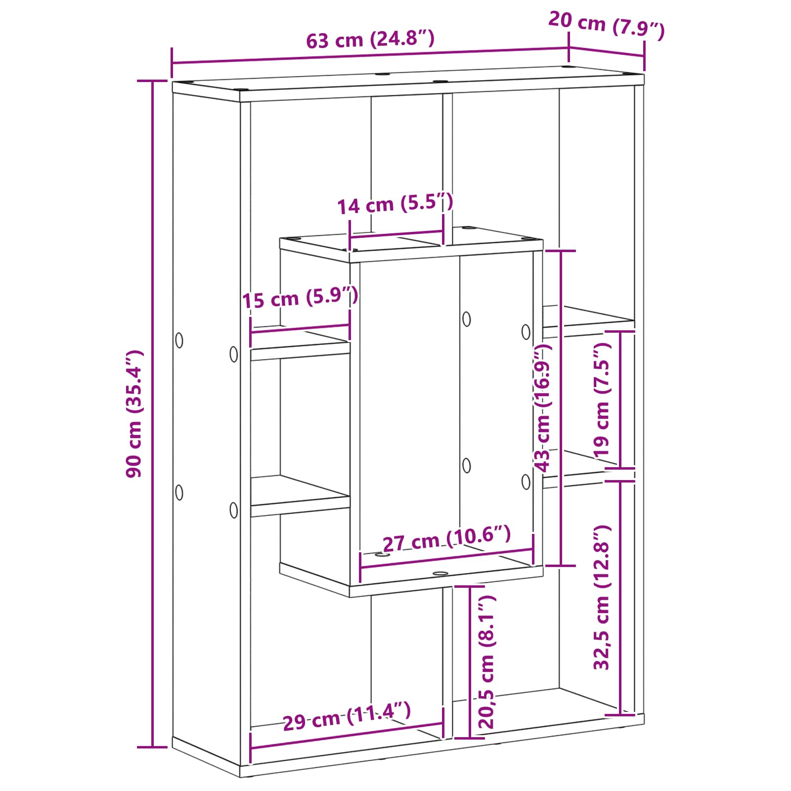 Ormarić za knjige Crni hrast 63 x 20 x 90 cm Konstruirano drvo