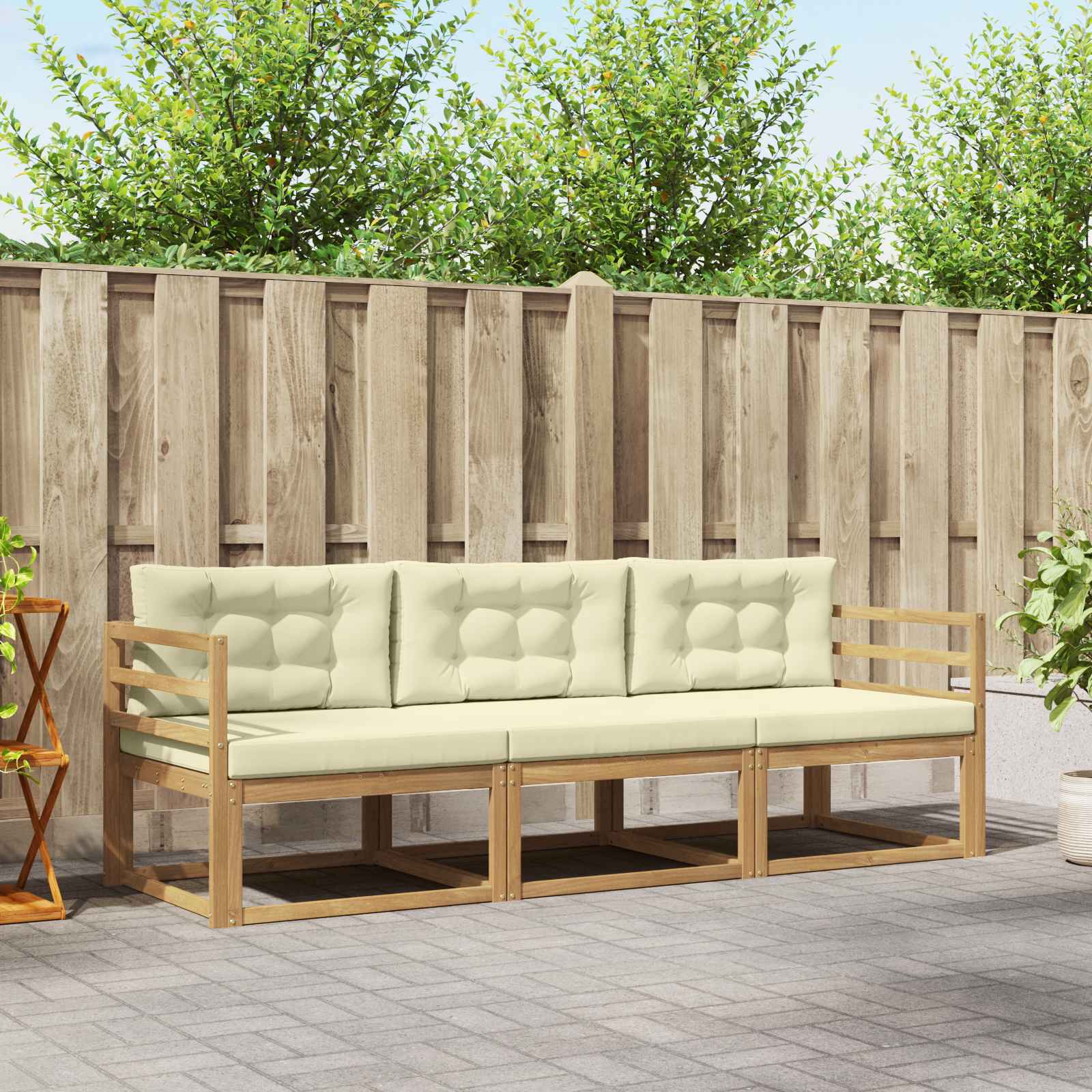 Set vanjskih sofa s jastukom 3 pcs Bijela i krem Poliester