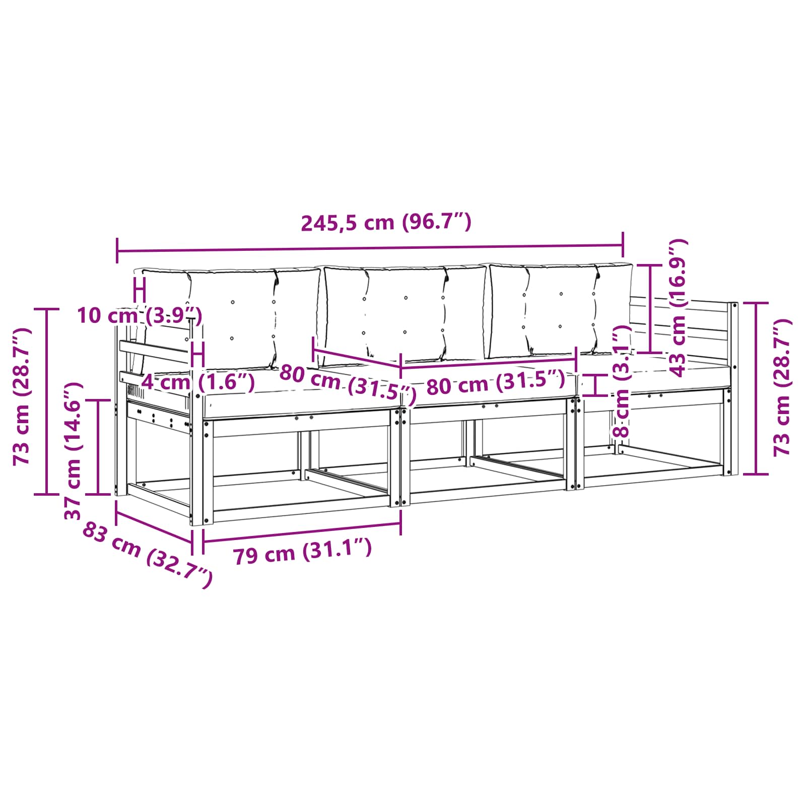 Set vanjskih sofa 3 pcs Bijela i svjetlosiva Poliester