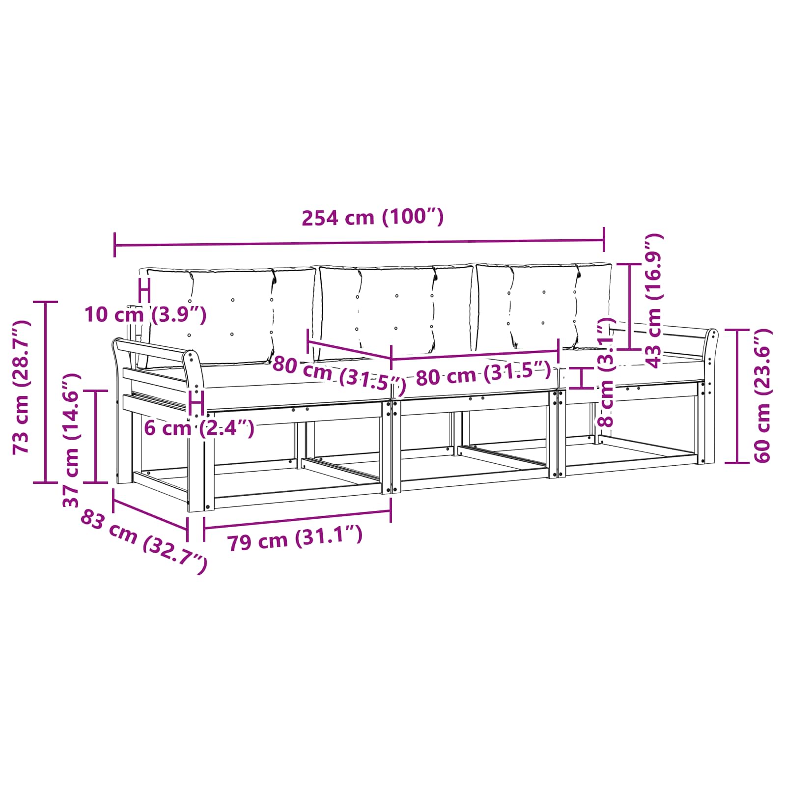 Set vanjskih sofa s jastukom 3 pcs Bijela i bež Poliester