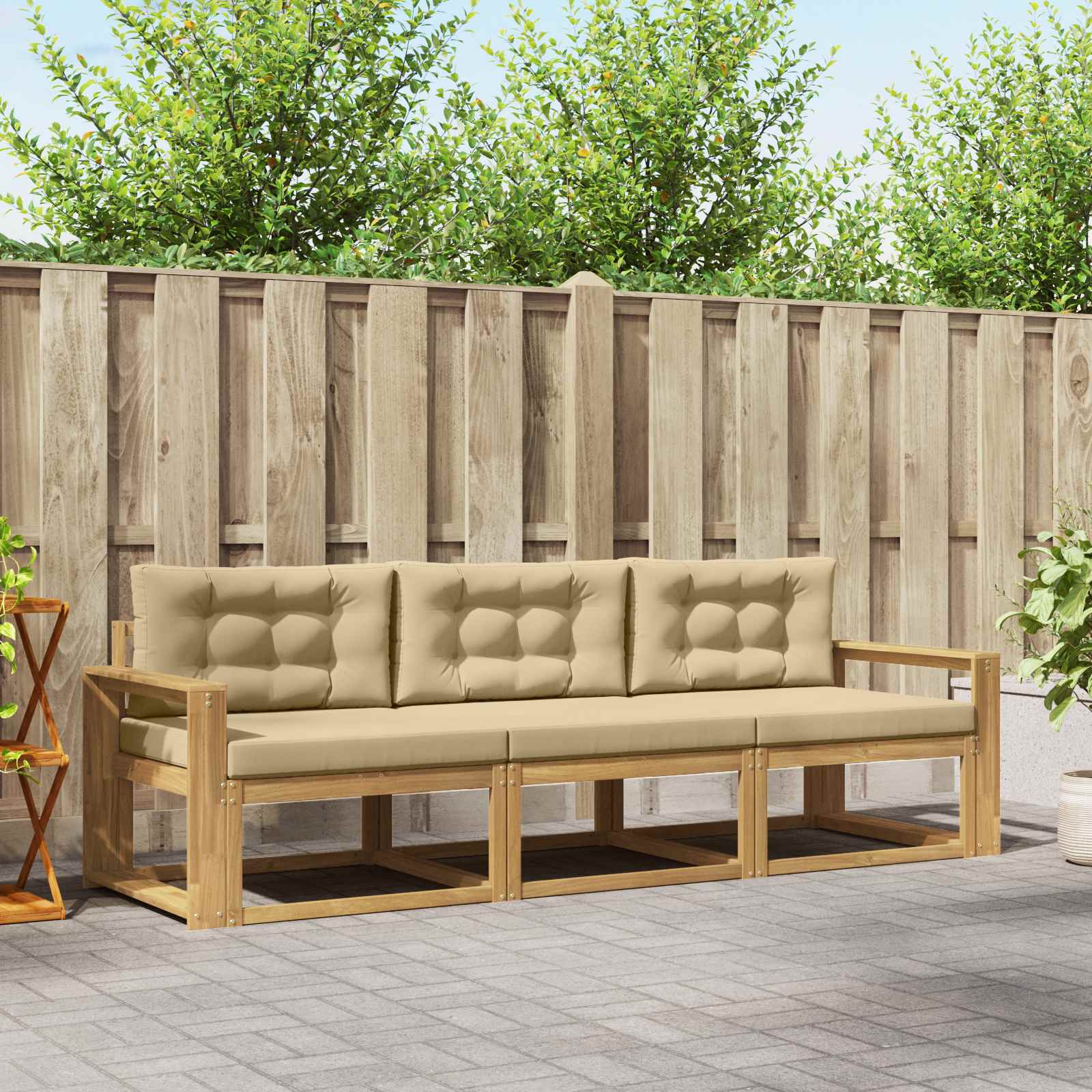 Set vanjskih sofa s jastukom 3 pcs Bijela i bež Poliester