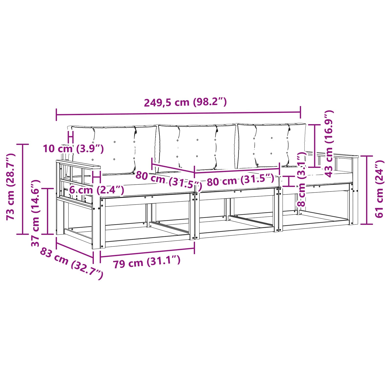 Set vanjskih sofa s jastukom 3 pcs Bijela i bež Poliester