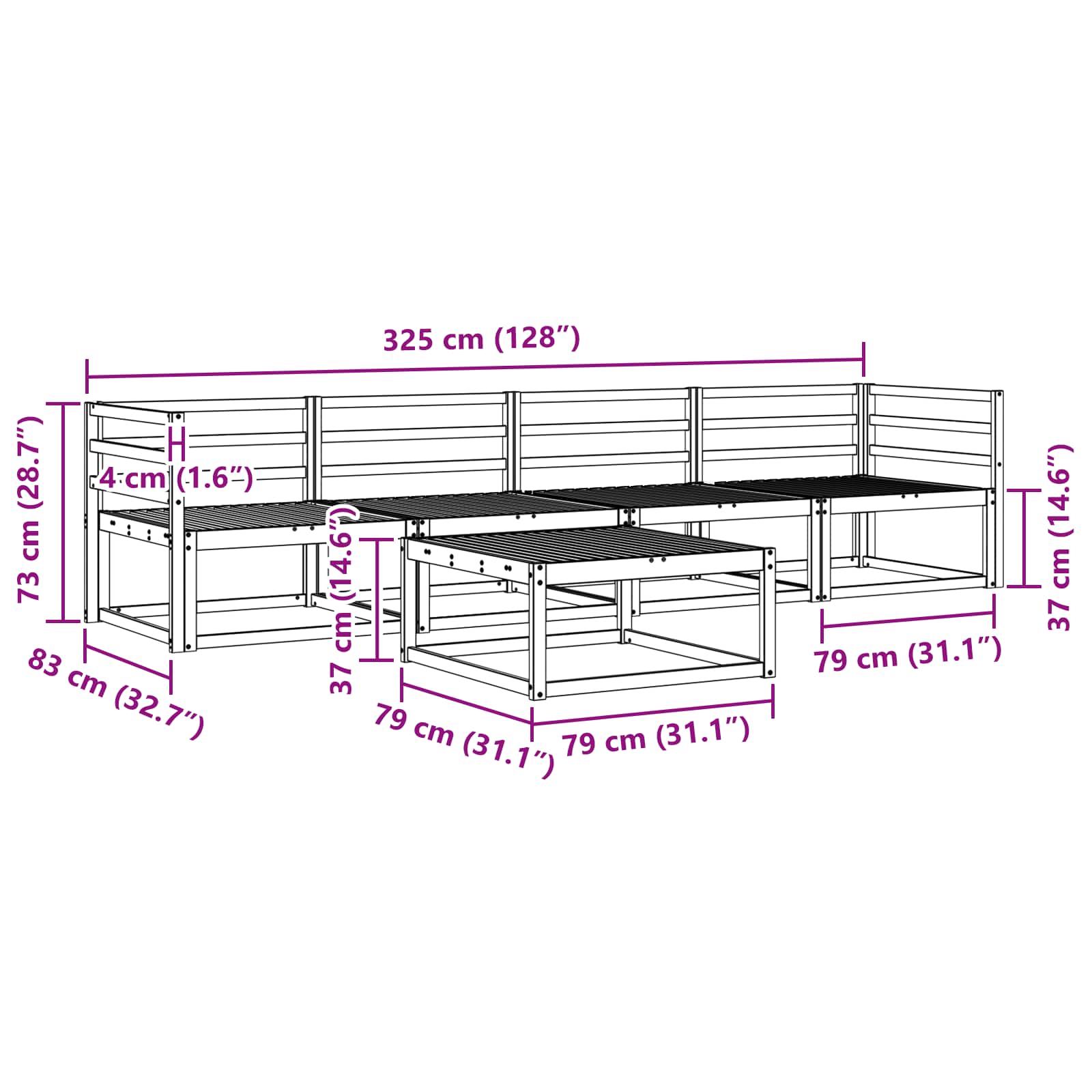 Set vanjskih sofa 5 pcs Bijela 79 x 79 x 37 cm