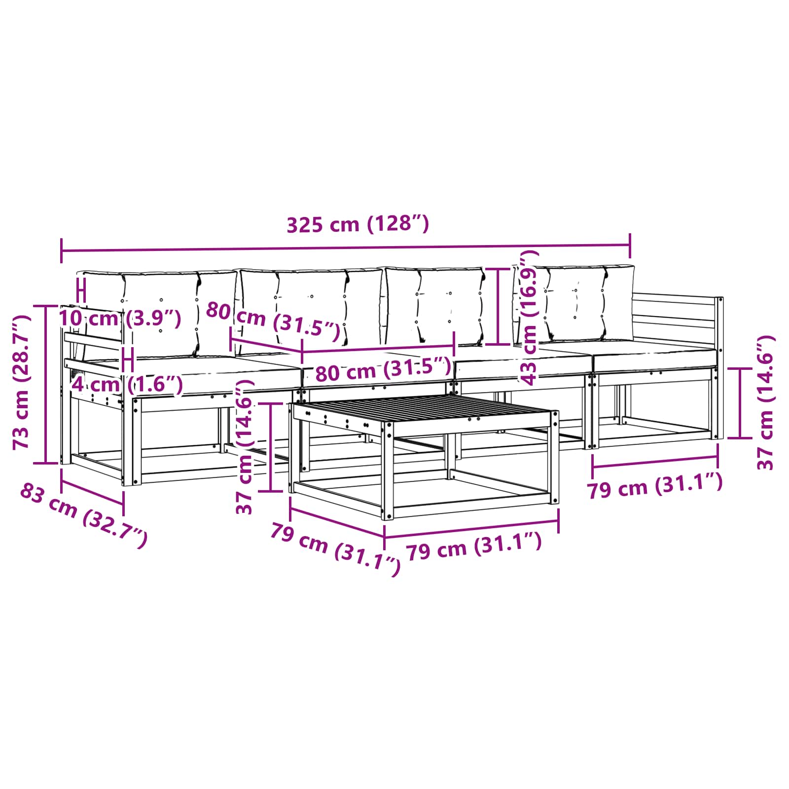 Set vanjskih sofa s jastukom 4 pcs Bijela i antracit