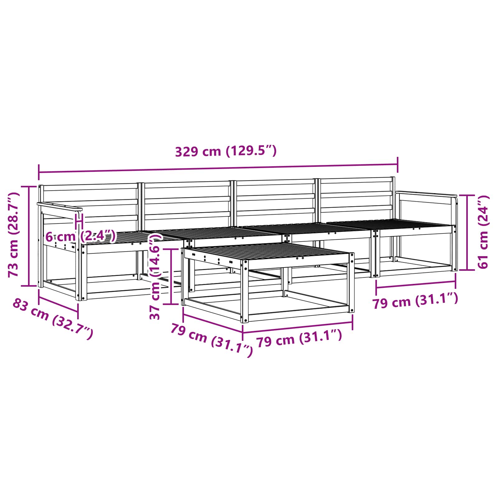Set vanjskih sofa 5 pcs Bijela 79 x 79 x 37 cm