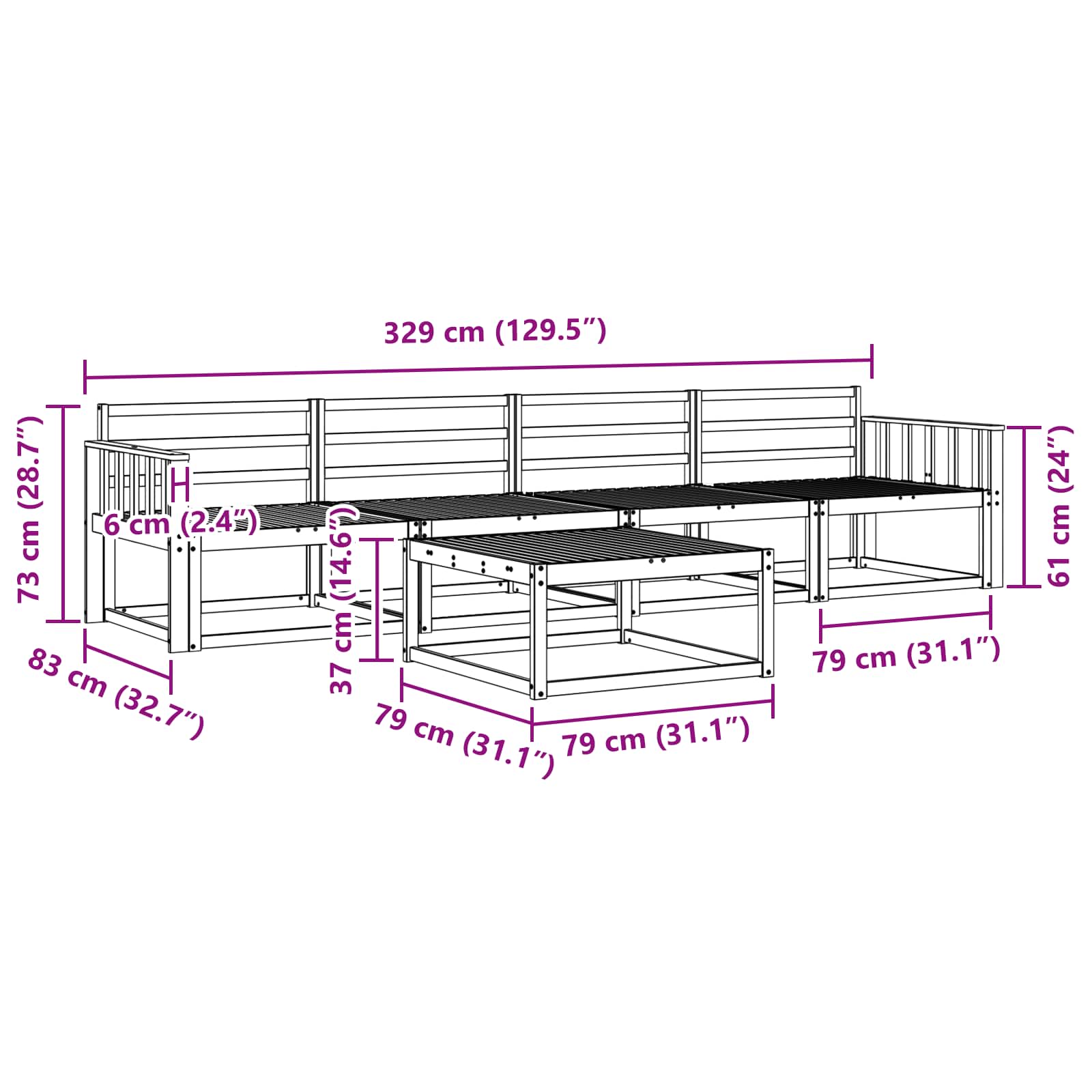Set vanjskih sofa 5 pcs Bijela 79 x 79 x 37 cm