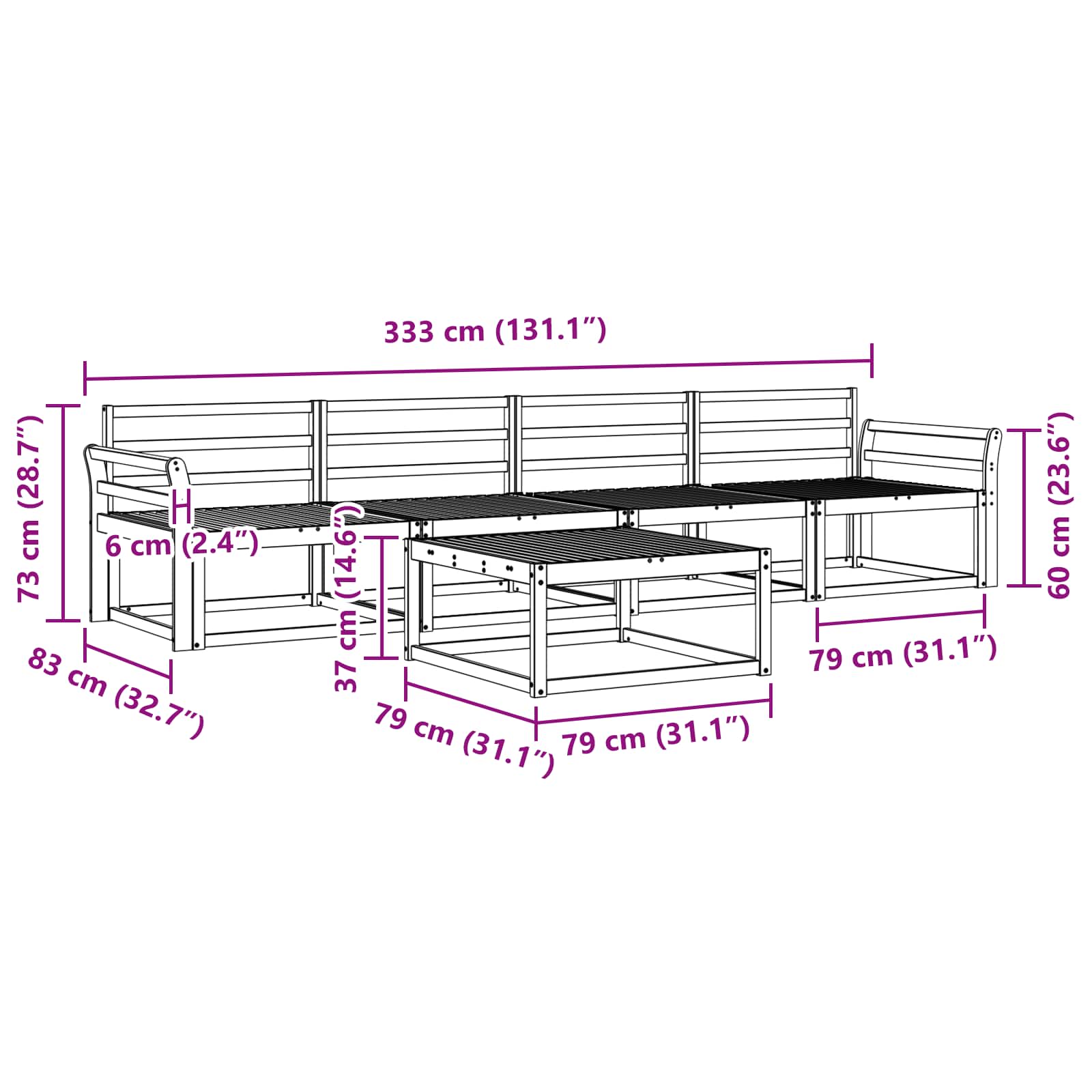 Set vanjskih sofa 5 pcs Bijela 79 x 79 x 37 cm