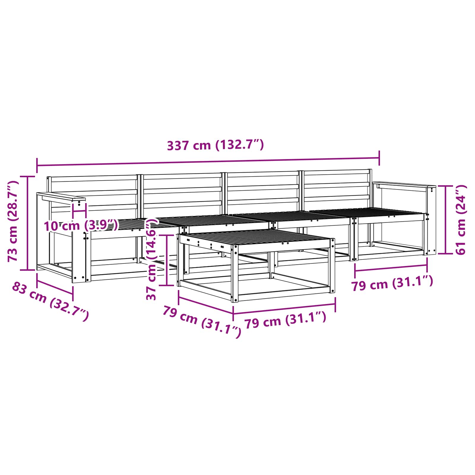 Set vanjskih sofa 5 pcs Bijela 79 x 79 x 37 cm