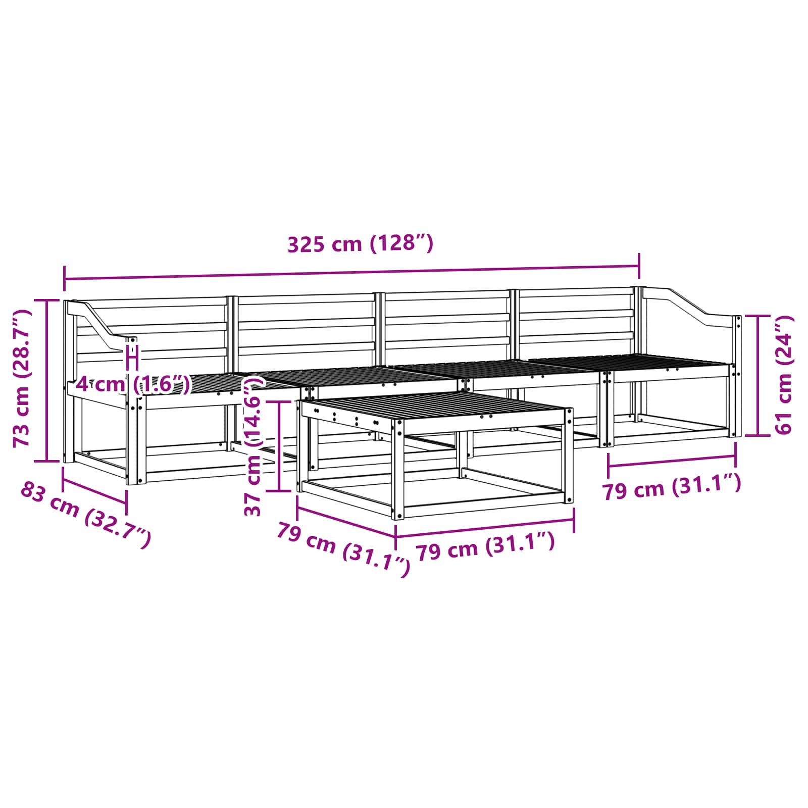Set vanjskih sofa 5 pcs Bijela 79 x 79 x 37 cm