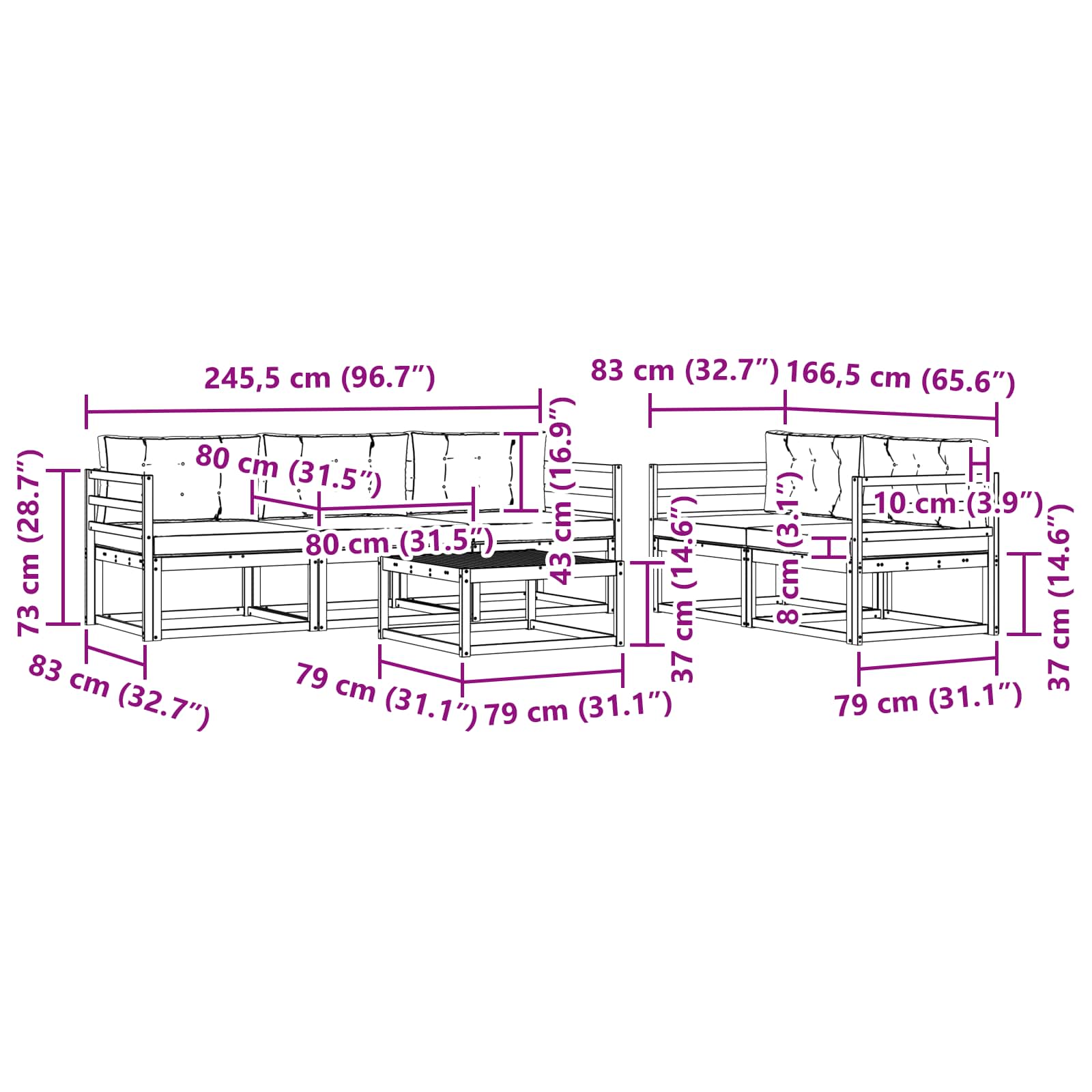 Set vanjskih sofa s jastukom 6 pcs Bijela i bež
