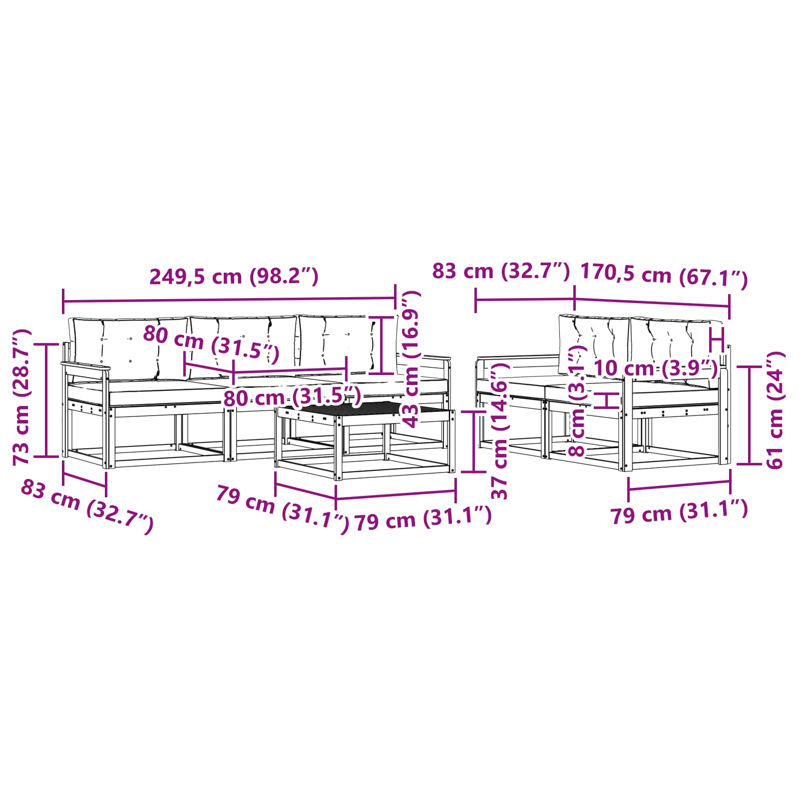 Set vanjskih sofa s jastukom 6 pcs Bijela i bež