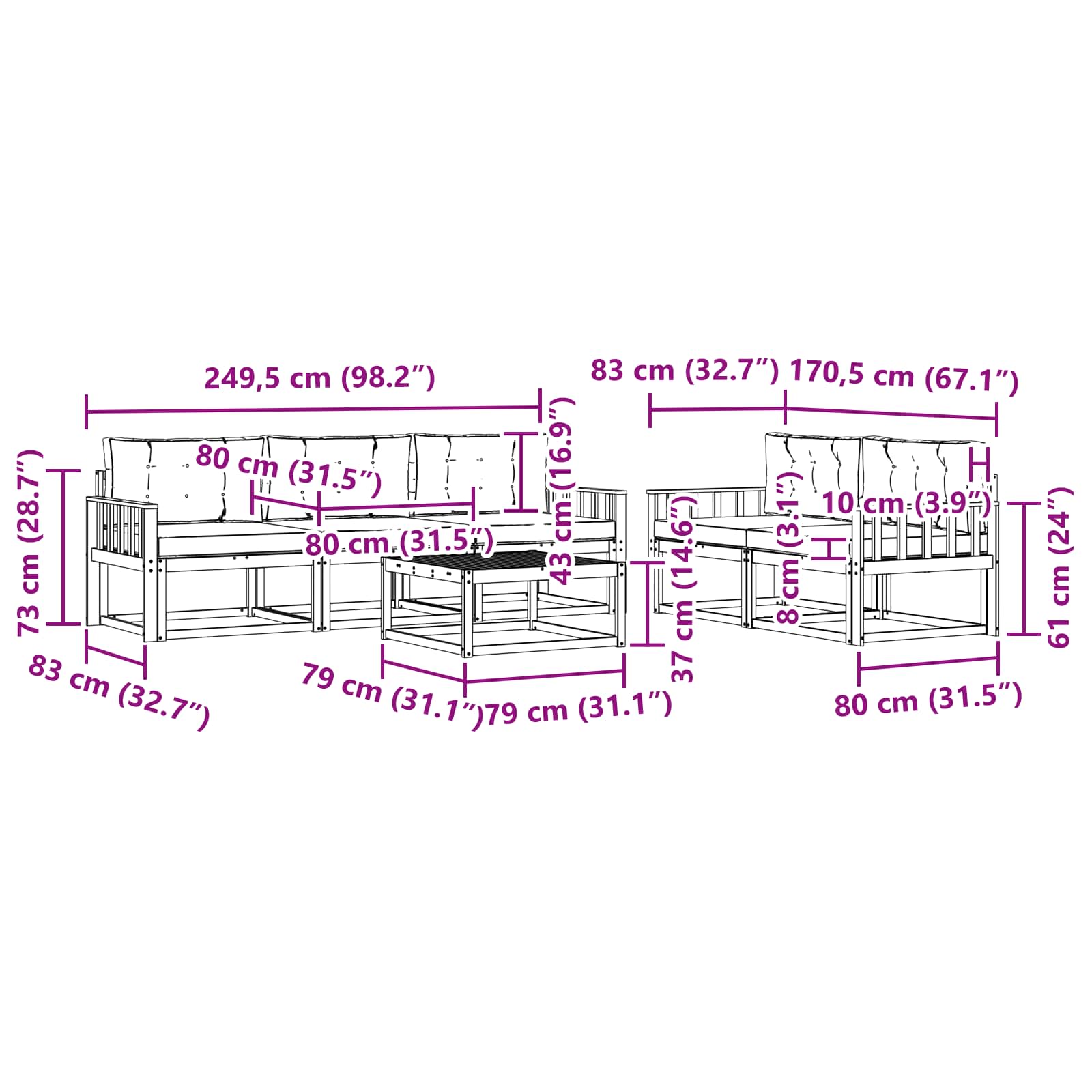 Set vanjskih sofa s jastukom 6 pcs Bijela i svjetlosiva