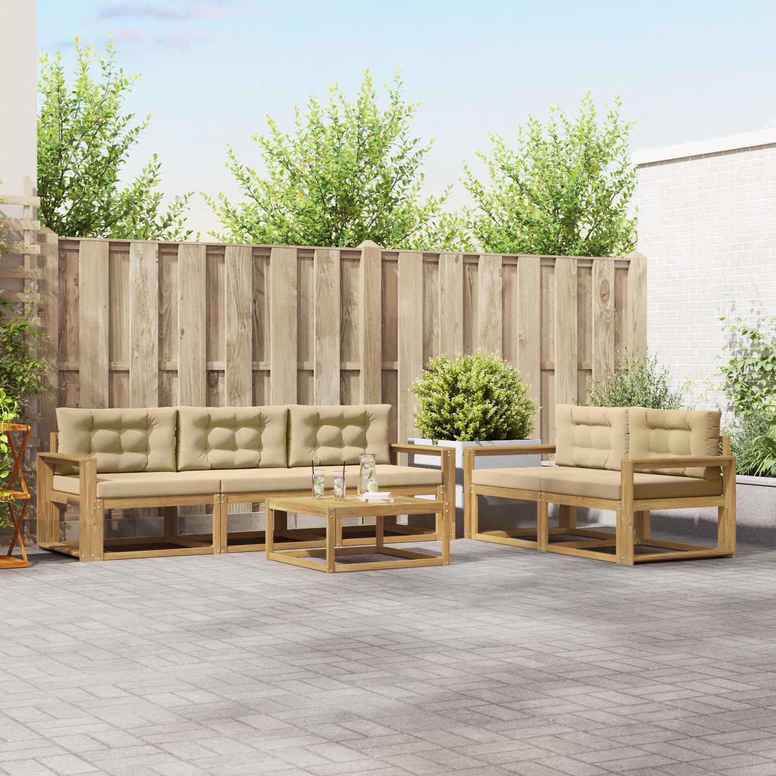 Set vanjskih sofa s jastukom 6 pcs Bijela i bež