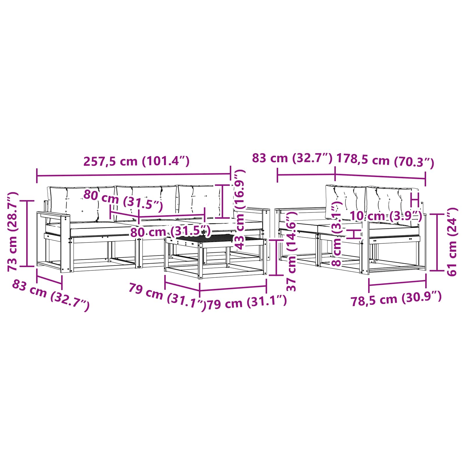 Set vanjskih sofa s jastukom 6 pcs Bijela i bež