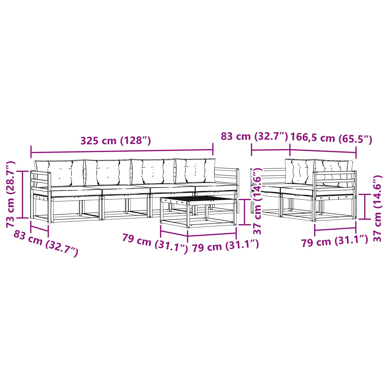 Set vanjskih sofa s jastukom 6 pcs Bijela i krem
