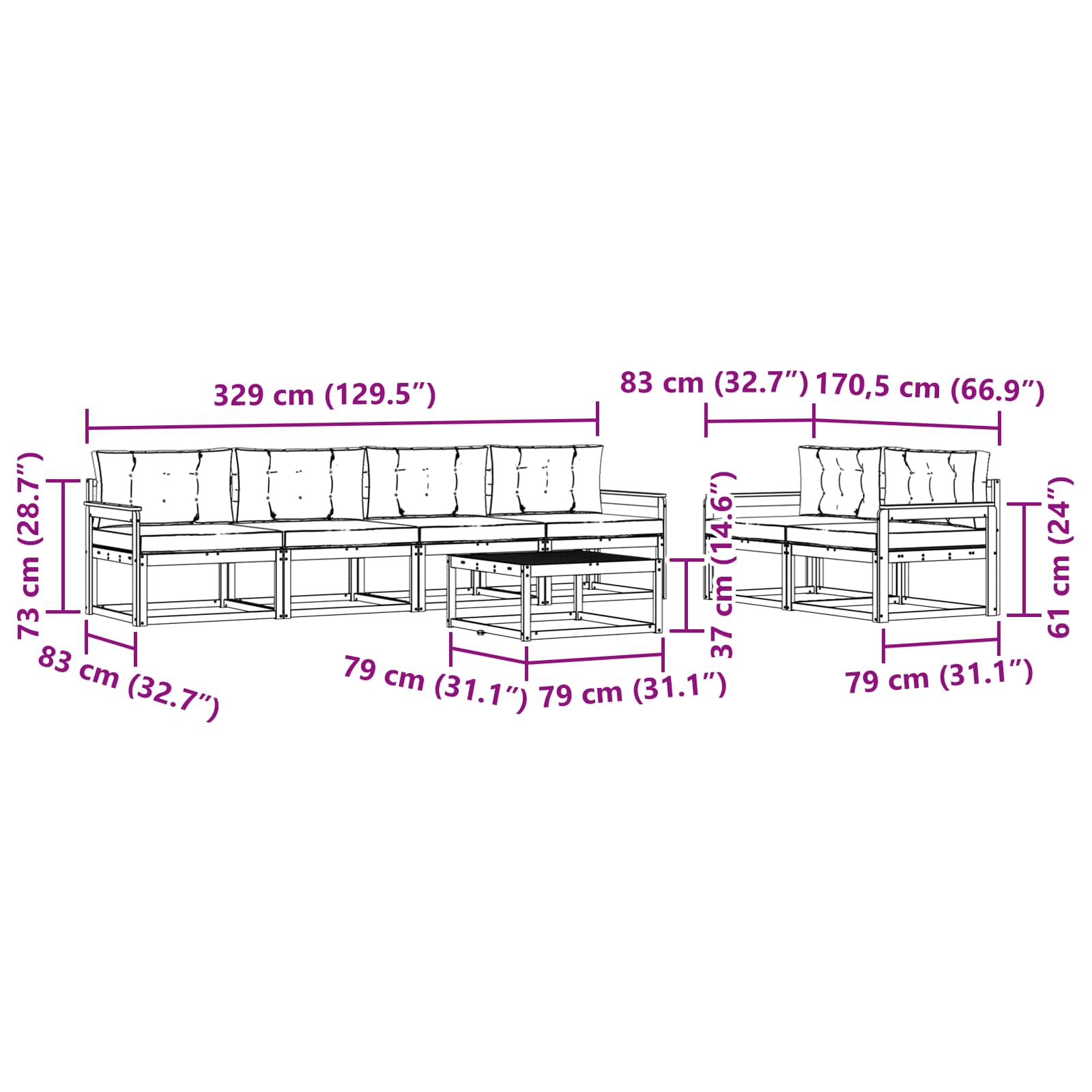 Set vanjskih sofa s jastukom 6 pcs Bijela i krem