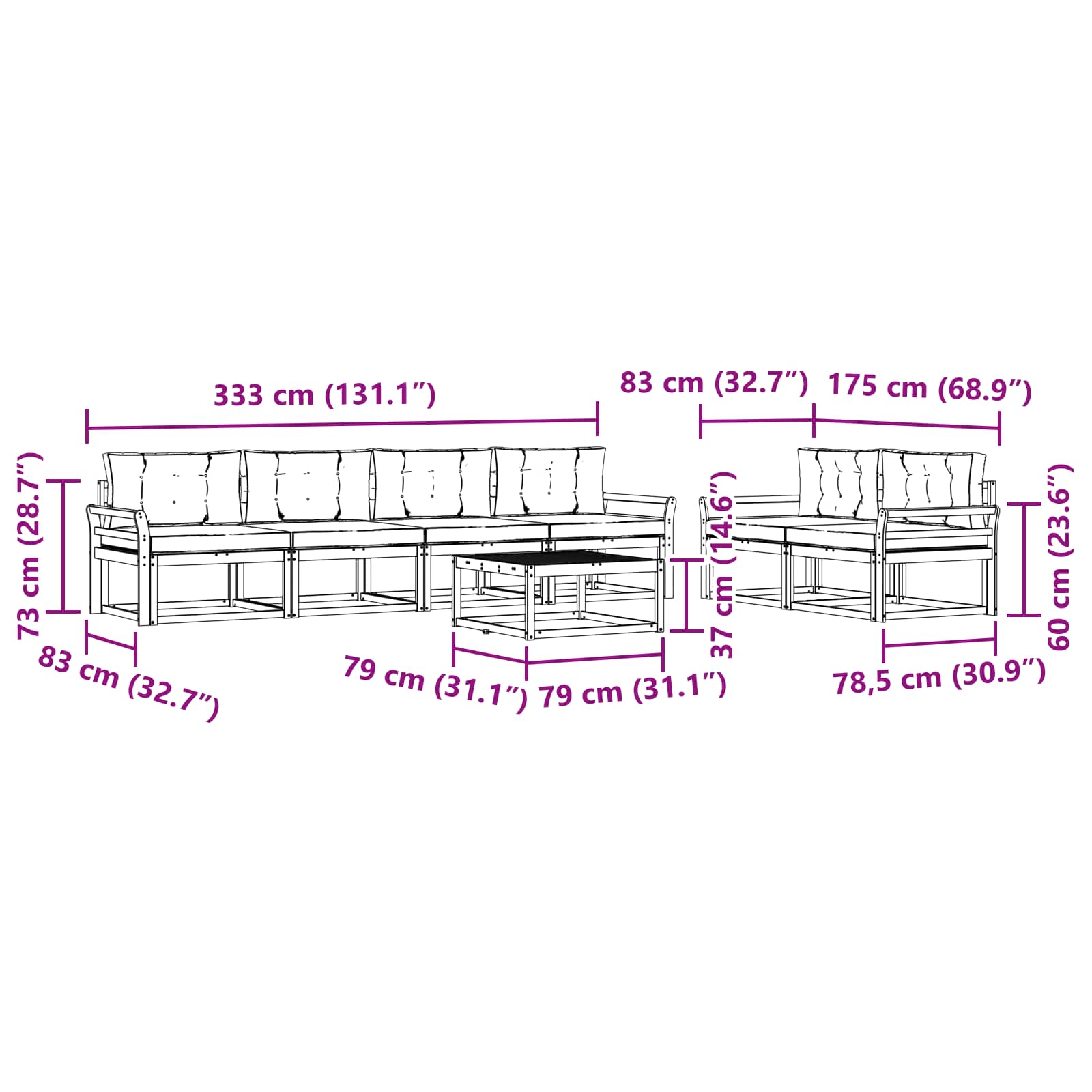 Set vanjskih sofa s jastukom 6 pcs Bijela i bež