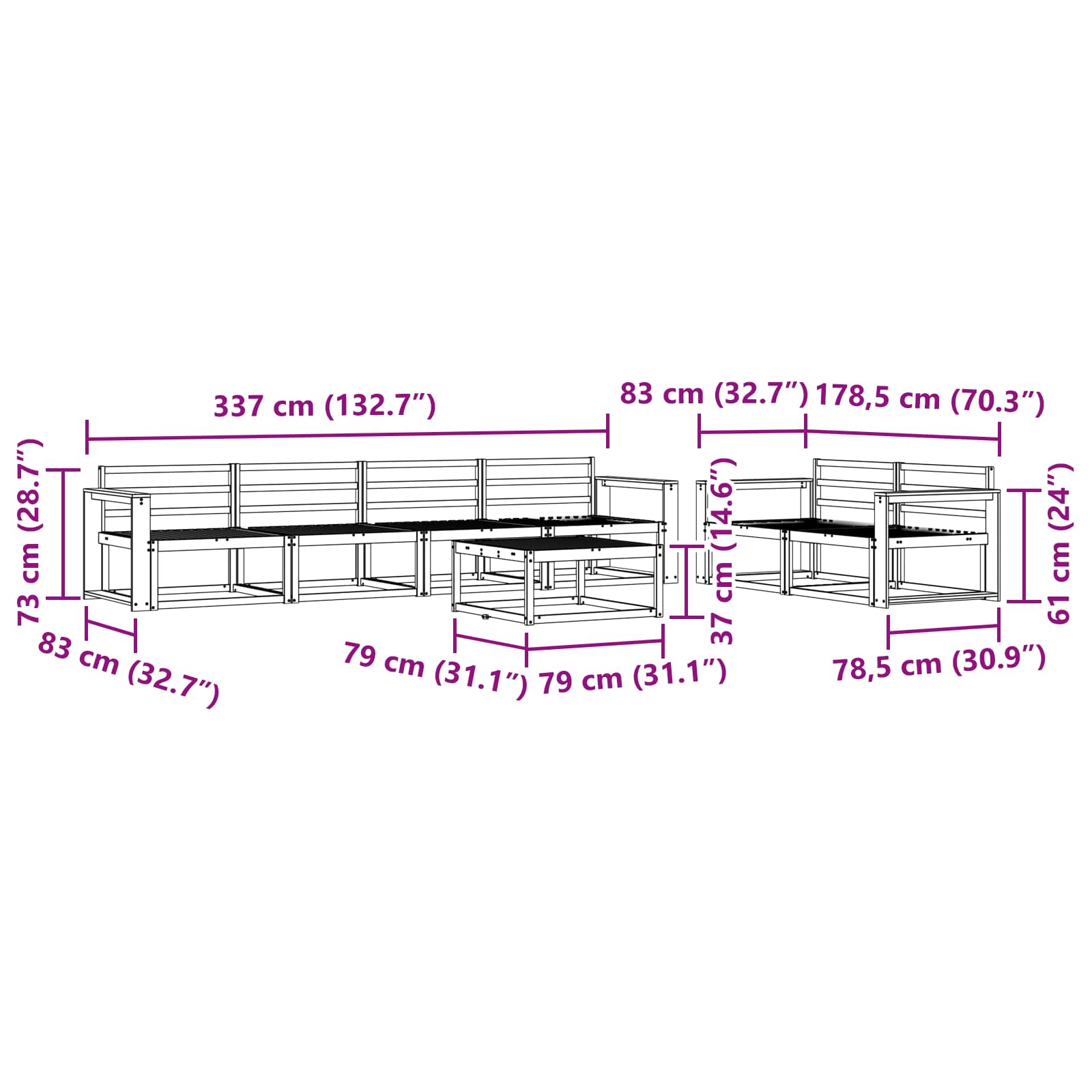 Set vanjskih sofa 7 pcs Bijela
