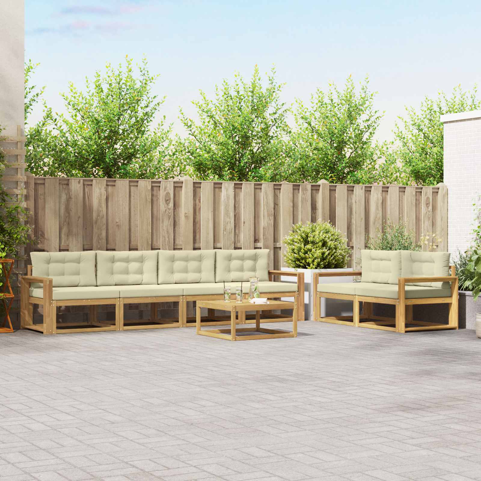 Set vanjskih sofa s jastukom 6 pcs Bijela i krem