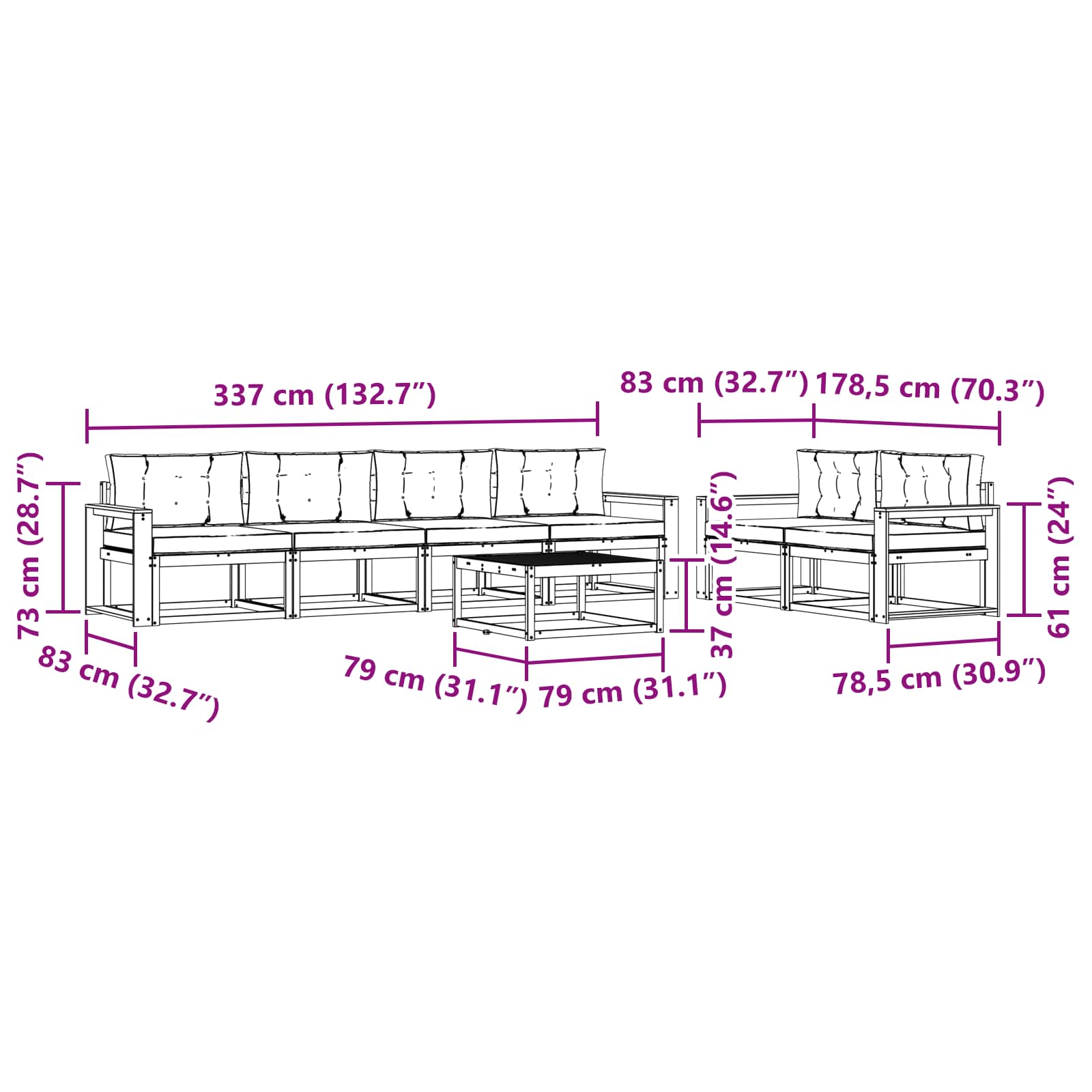 Set vanjskih sofa s jastukom 6 pcs Bijela i antracit
