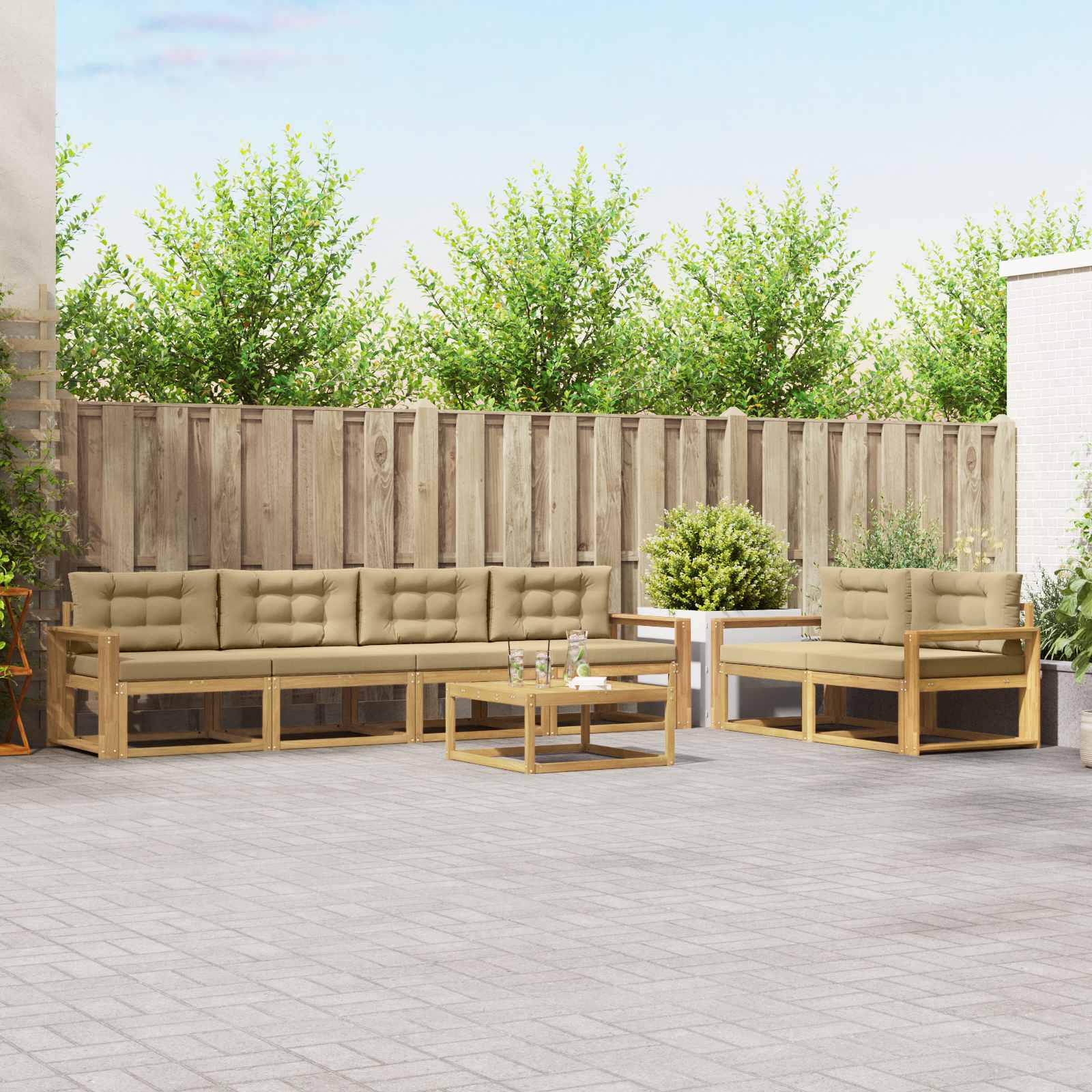 Set vanjskih sofa s jastukom 6 pcs Bijela i bež