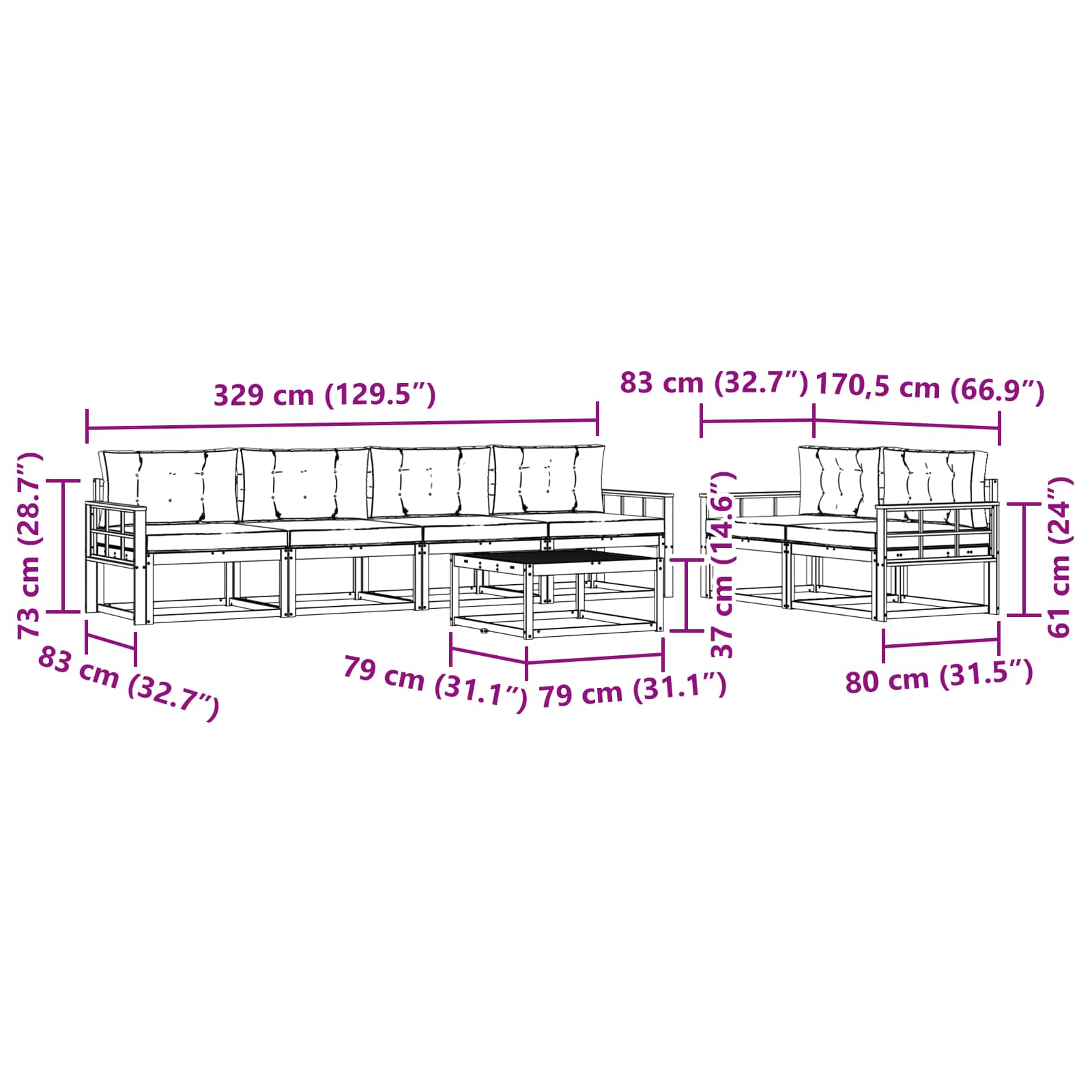 Set vanjskih sofa s jastukom 6 pcs Bijela i svjetlosiva