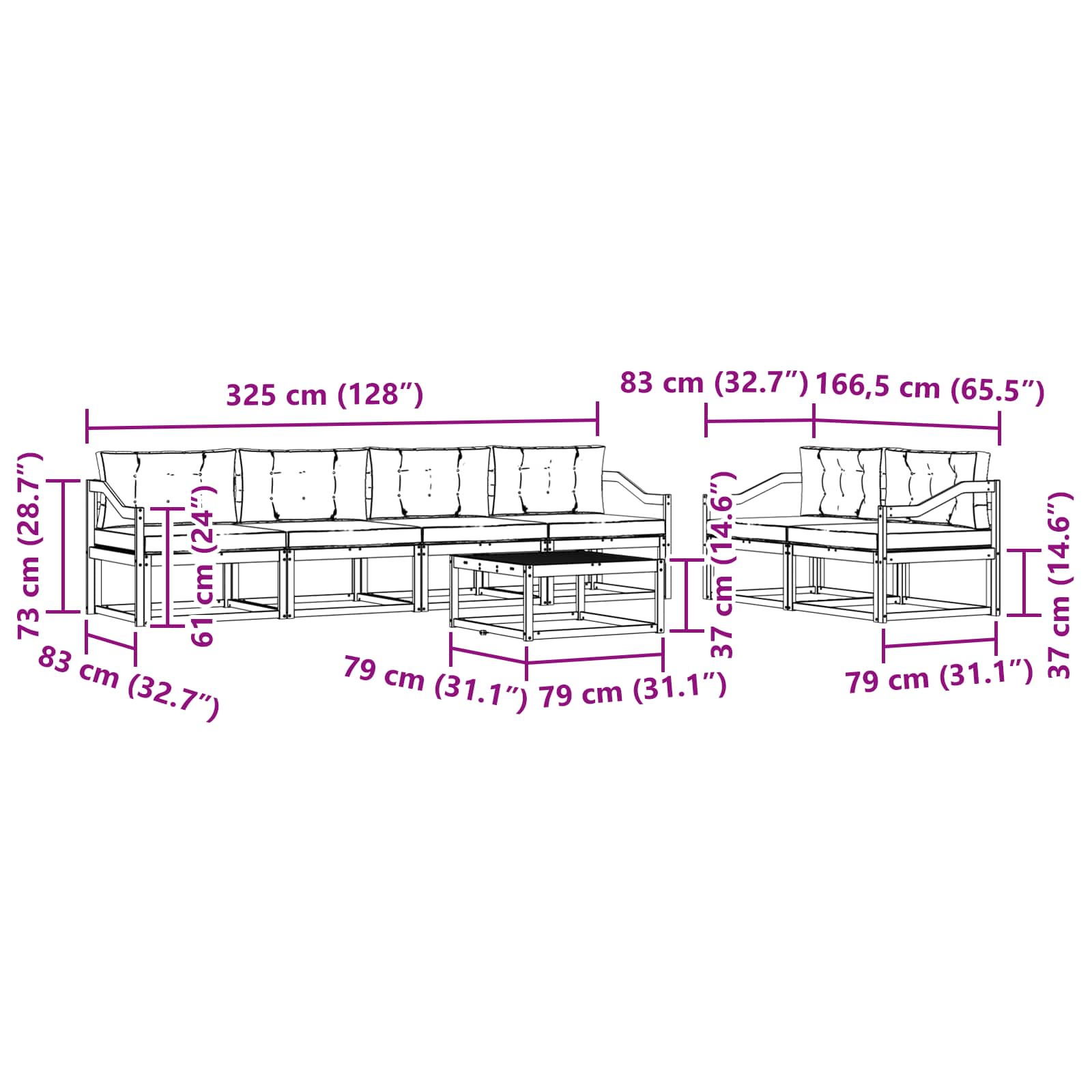 Set vanjskih sofa s jastukom 6 pcs Bijela i bež
