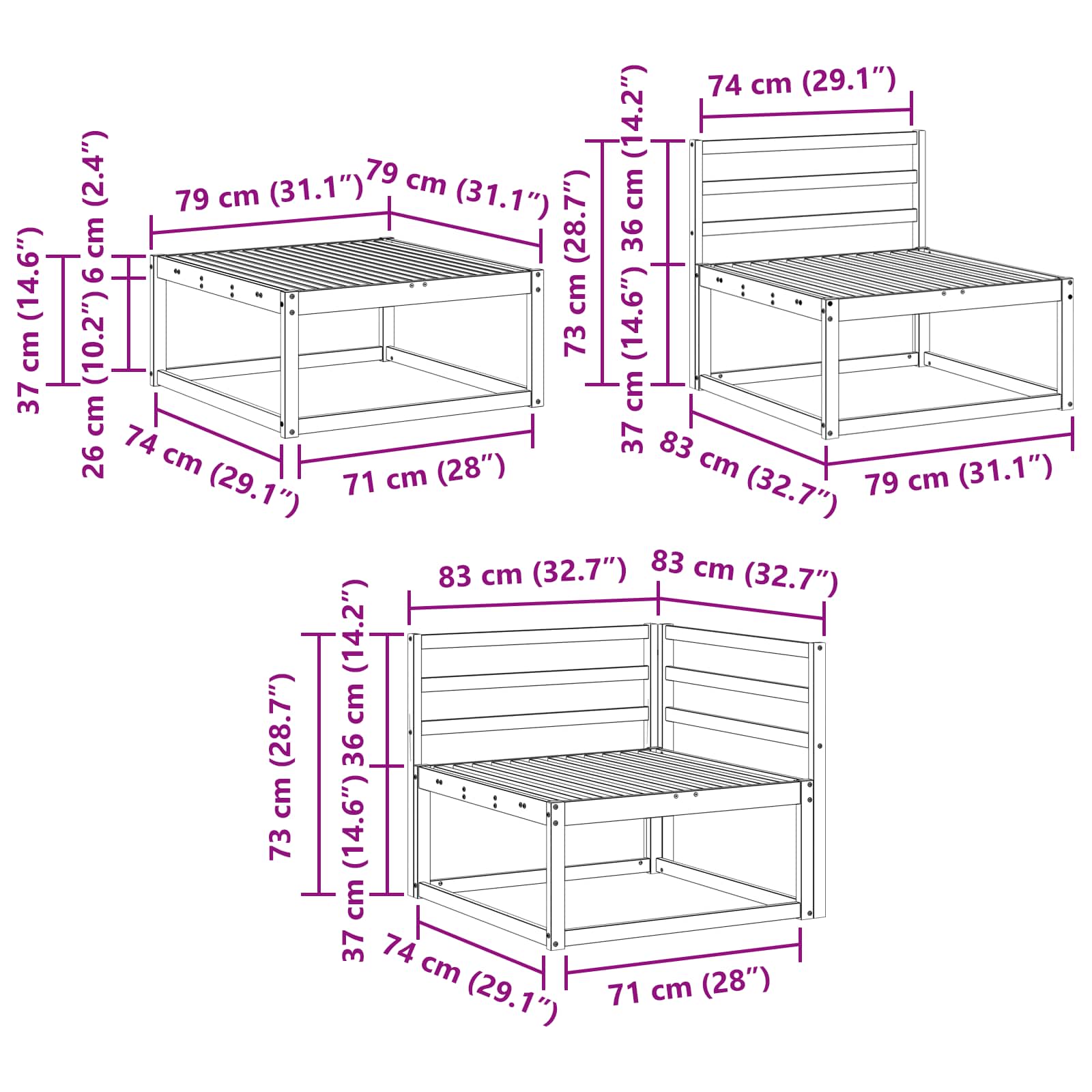 Set vanjskih sofa 7 pcs Bijela