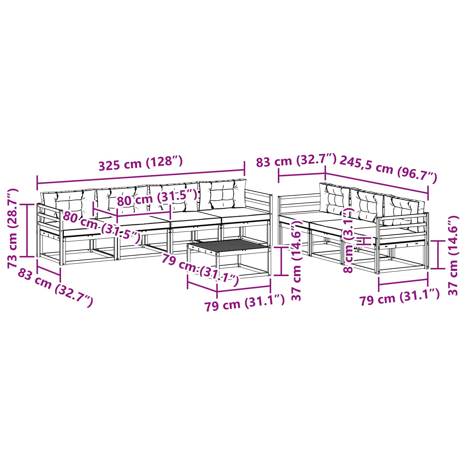 Set vanjskih sofa s jastukom 7 pcs Bijela i bež