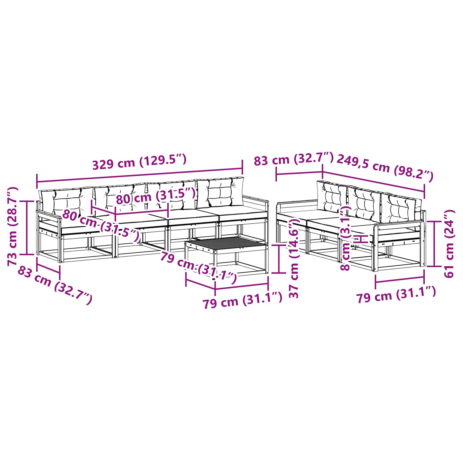 Set vanjskih sofa s jastukom 7 pcs Bijela i svjetlosiva