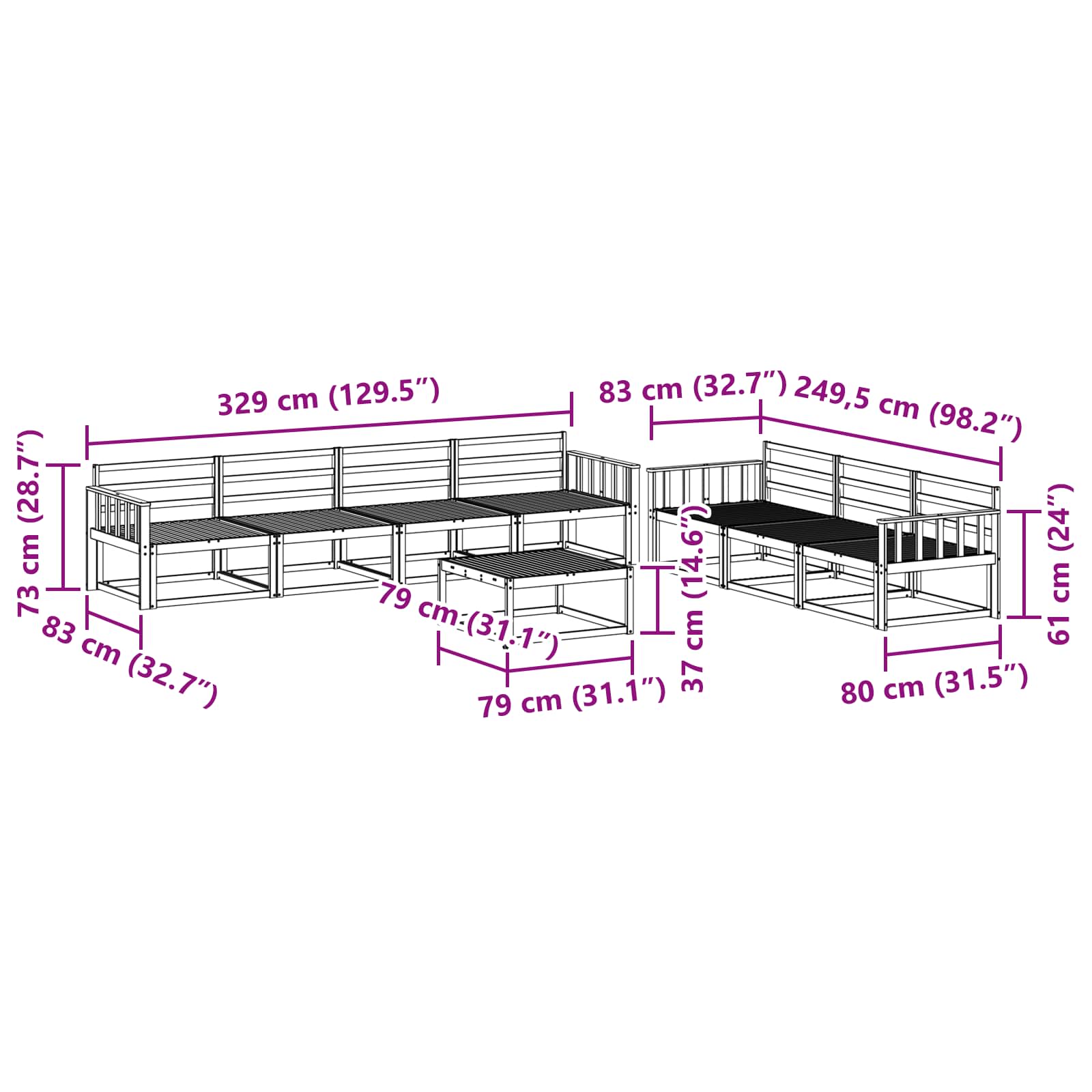Set vanjskih sofa 8 pcs Bijela
