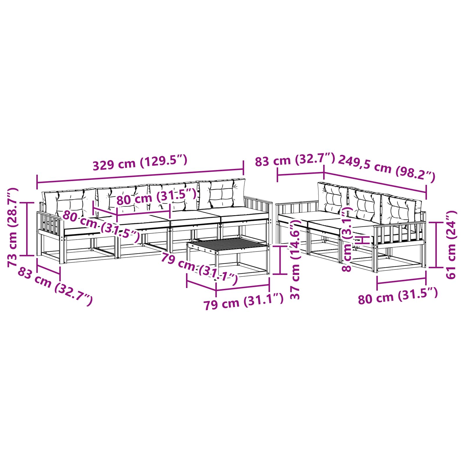 Set vanjskih sofa s jastukom 7 pcs Bijela i krem