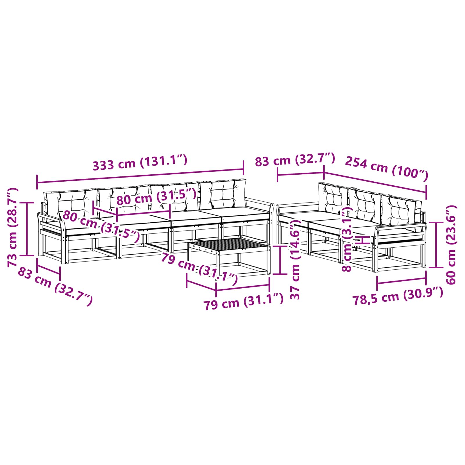Set vanjskih sofa s jastukom 7 pcs Bijela i antracit