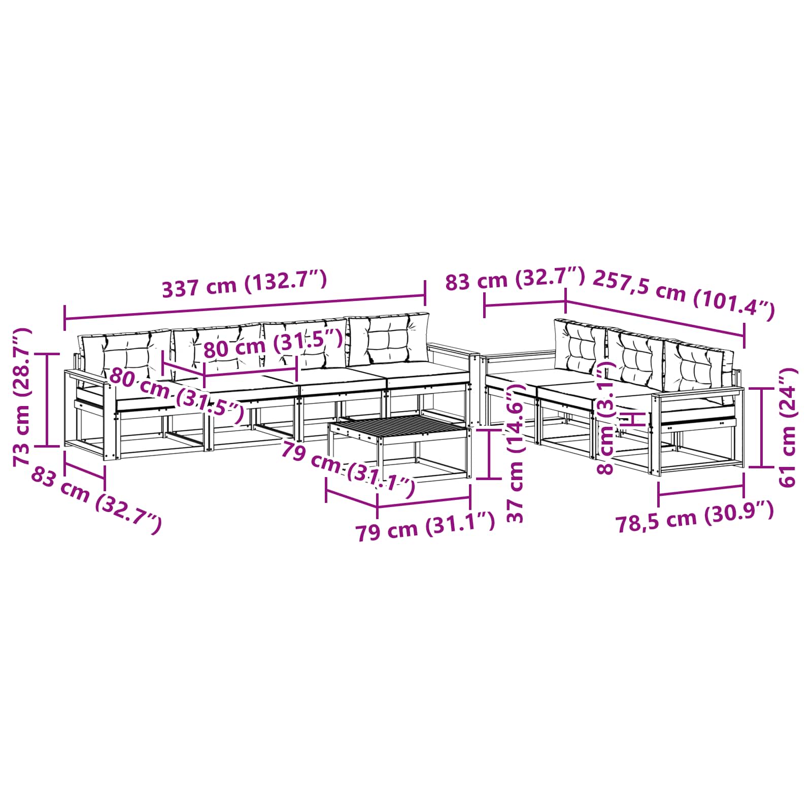 Set vanjskih sofa s jastukom 7 pcs Bijela i antracit