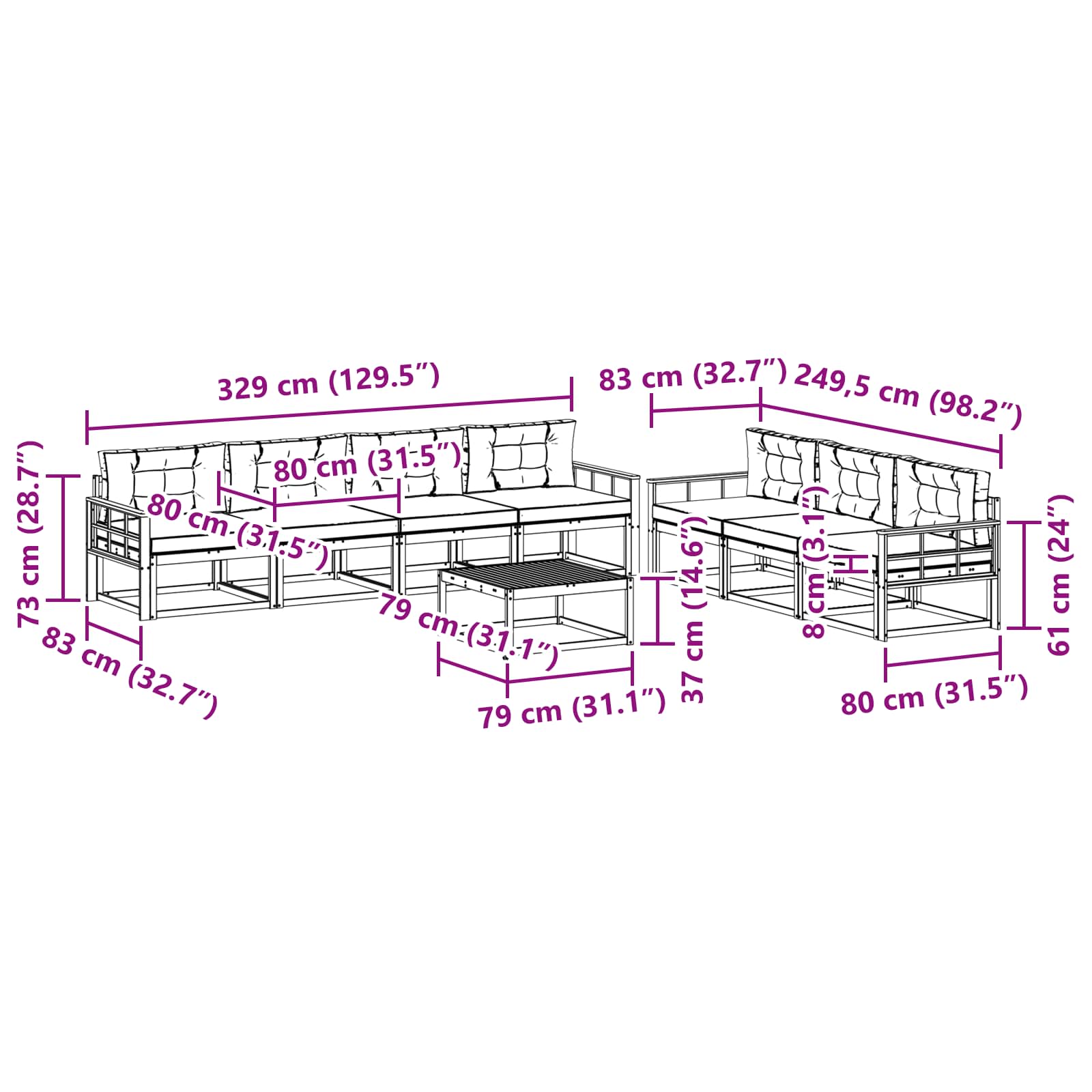 Set vanjskih sofa s jastukom 7 pcs Bijela i antracit