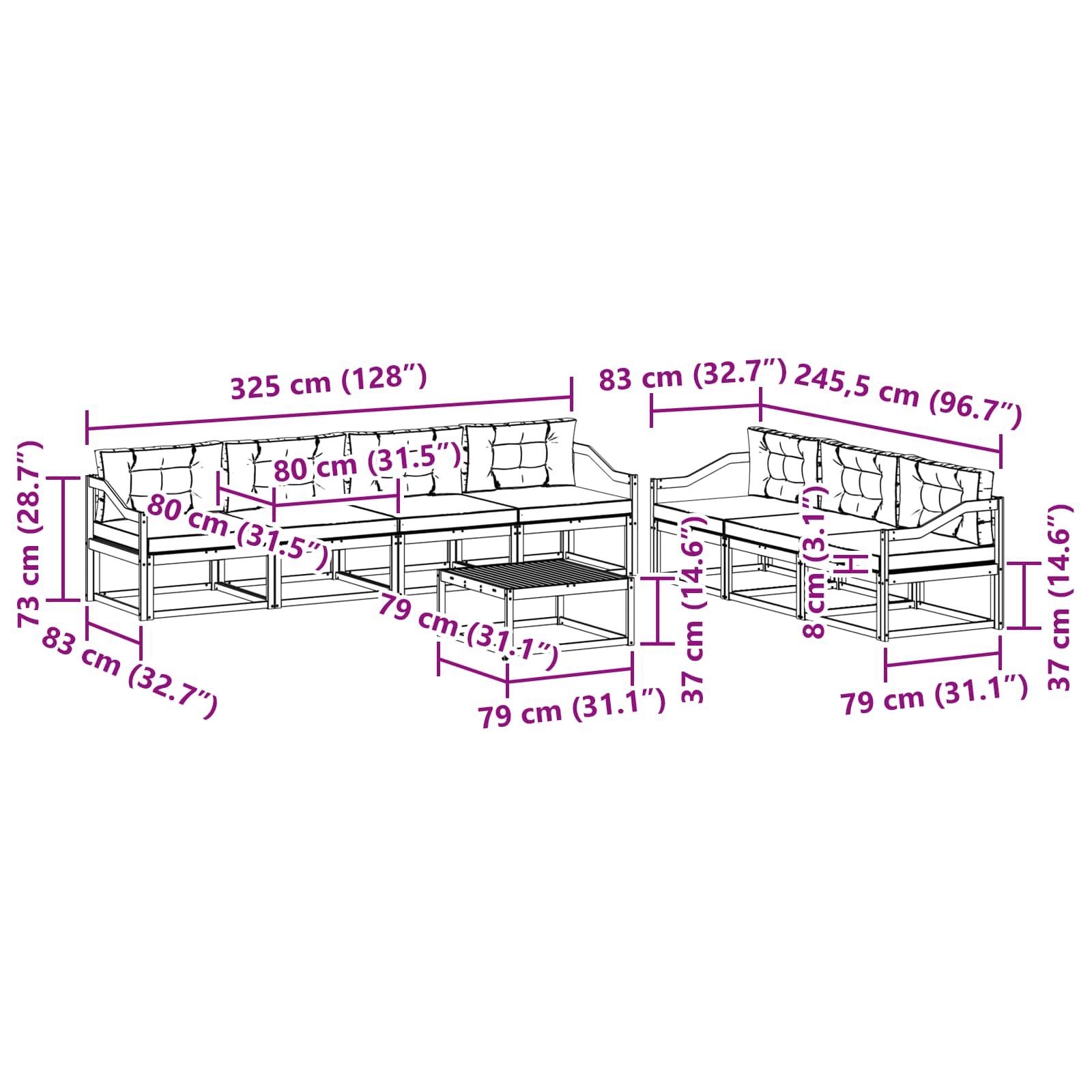 Set vanjskih sofa s jastukom 7 pcs Bijela i bež