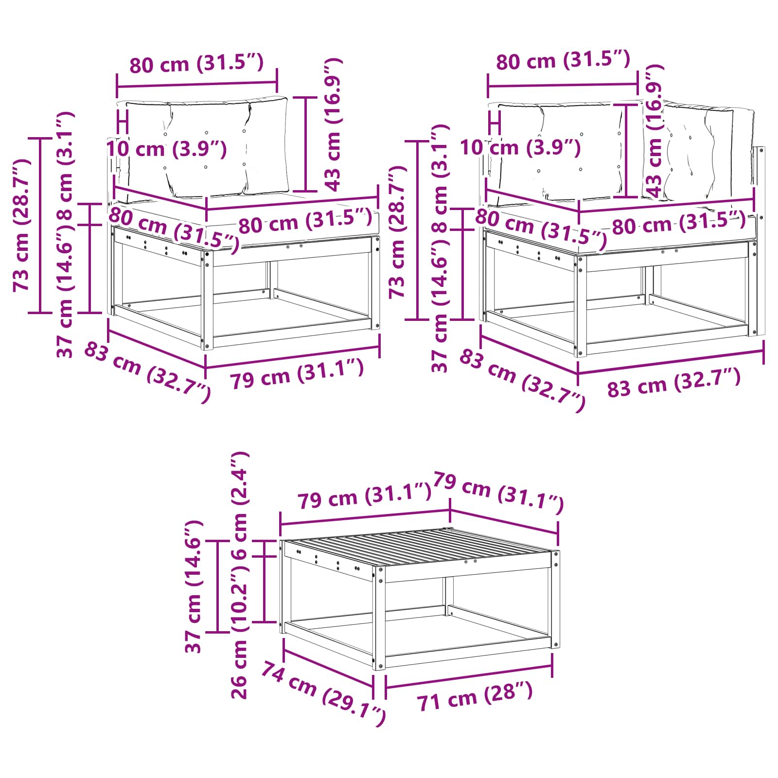 Set vanjskih sofa s jastukom 6 pcs Bijela i antracit