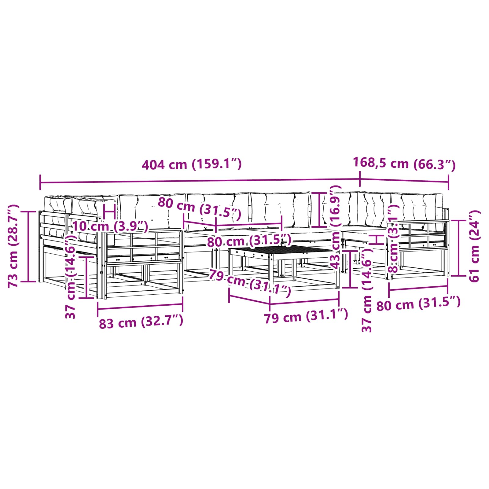 Set vanjskih sofa s jastukom 6 pcs Bijela i krem