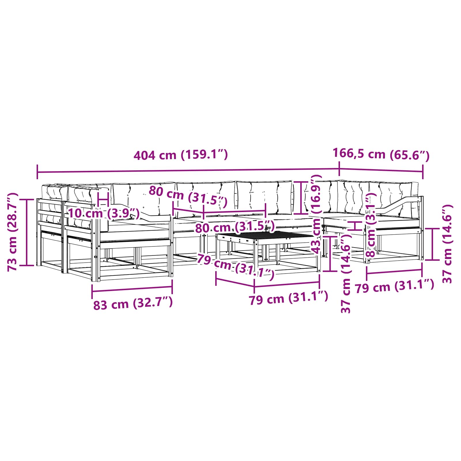 Set vanjskih sofa s jastukom 6 pcs Bijela i bež
