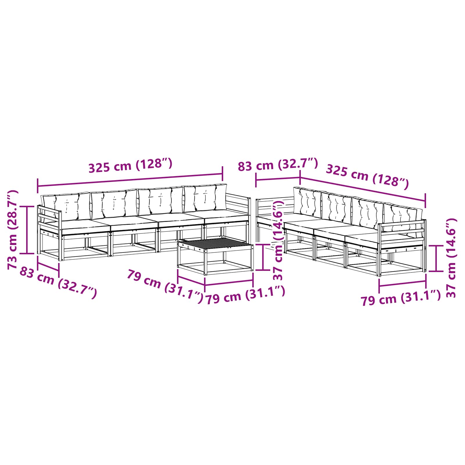Set vanjskih sofa 9 pcs Bijela i bež 79 x 79 x 37 cm Poliester