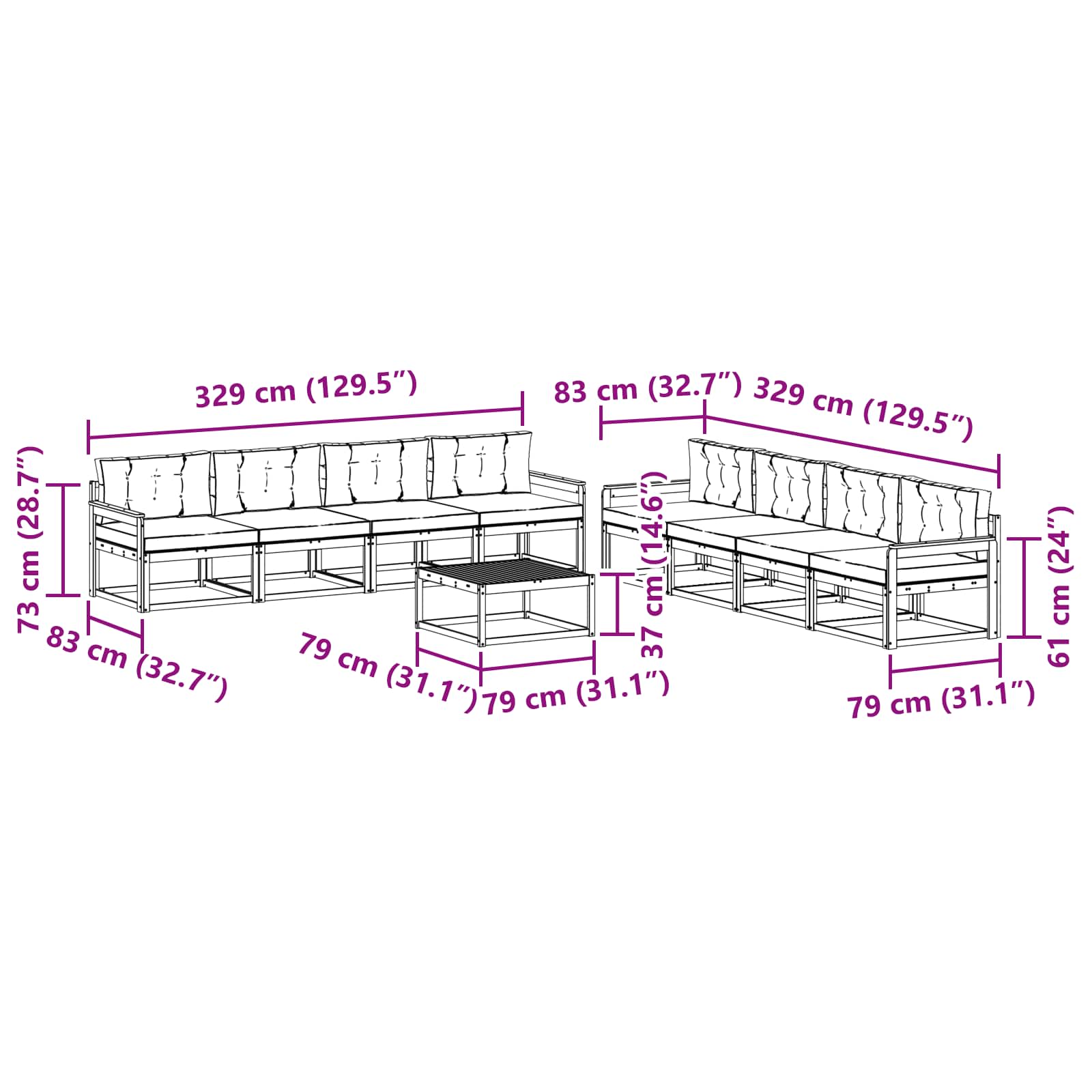 Set vanjskih sofa 9 pcs Bijela i krem 79 x 79 x 37 cm Poliester