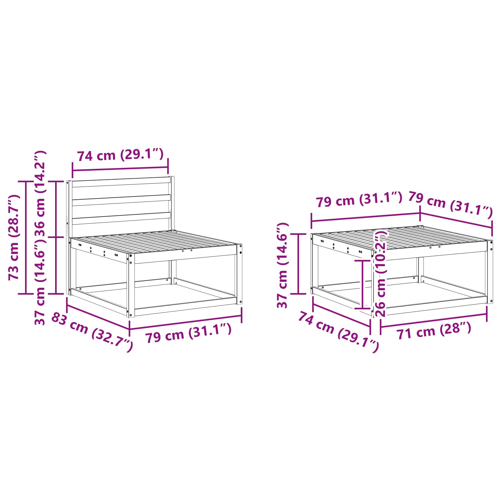 Set vanjskih sofa 9 pcs Bijela 79 x 79 x 37 cm