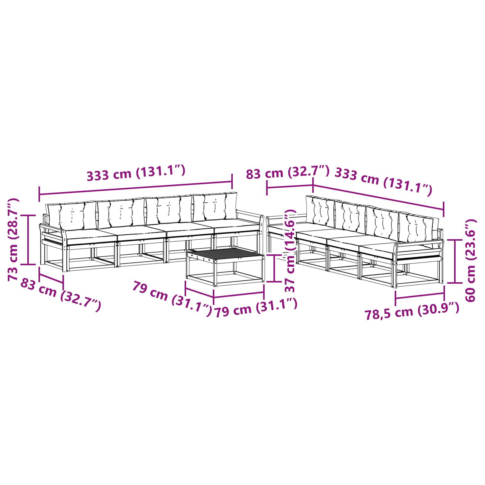 Set vanjskih sofa 9 pcs Bijela i bež 79 x 79 x 37 cm Poliester