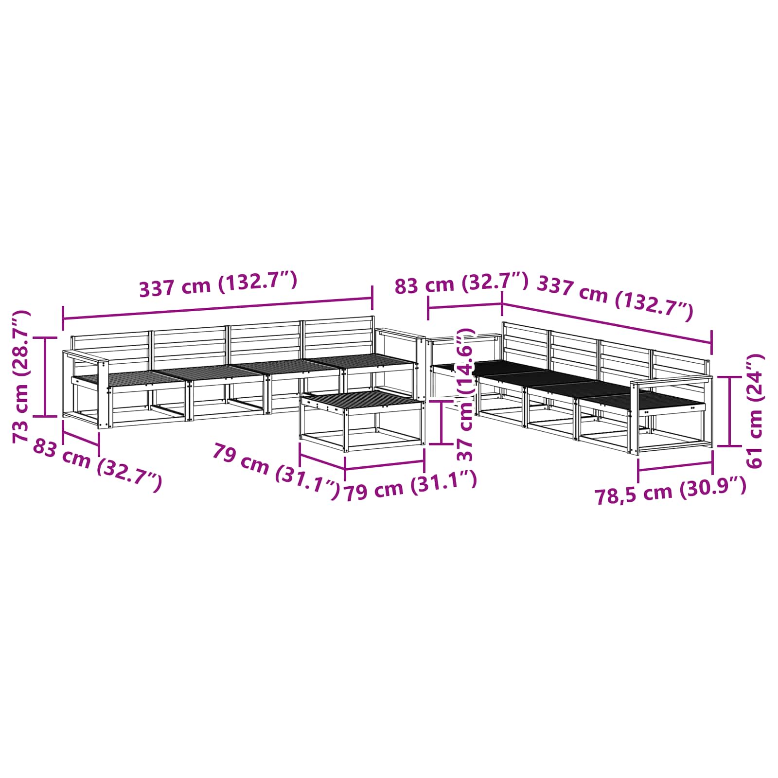 Set vanjskih sofa 9 pcs Bijela 79 x 79 x 37 cm