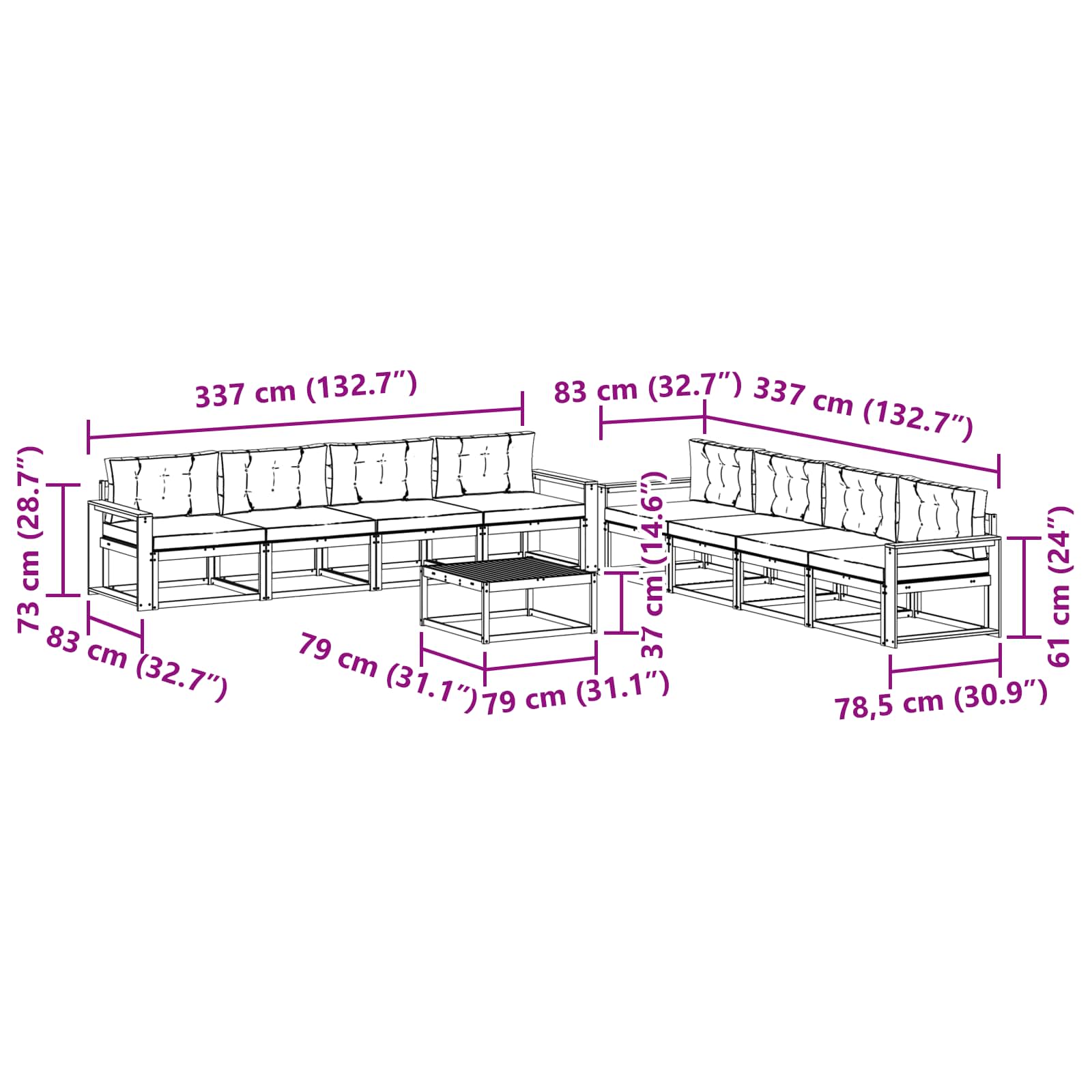 Set vanjskih sofa 9 pcs Bijela i bež 79 x 79 x 37 cm Poliester