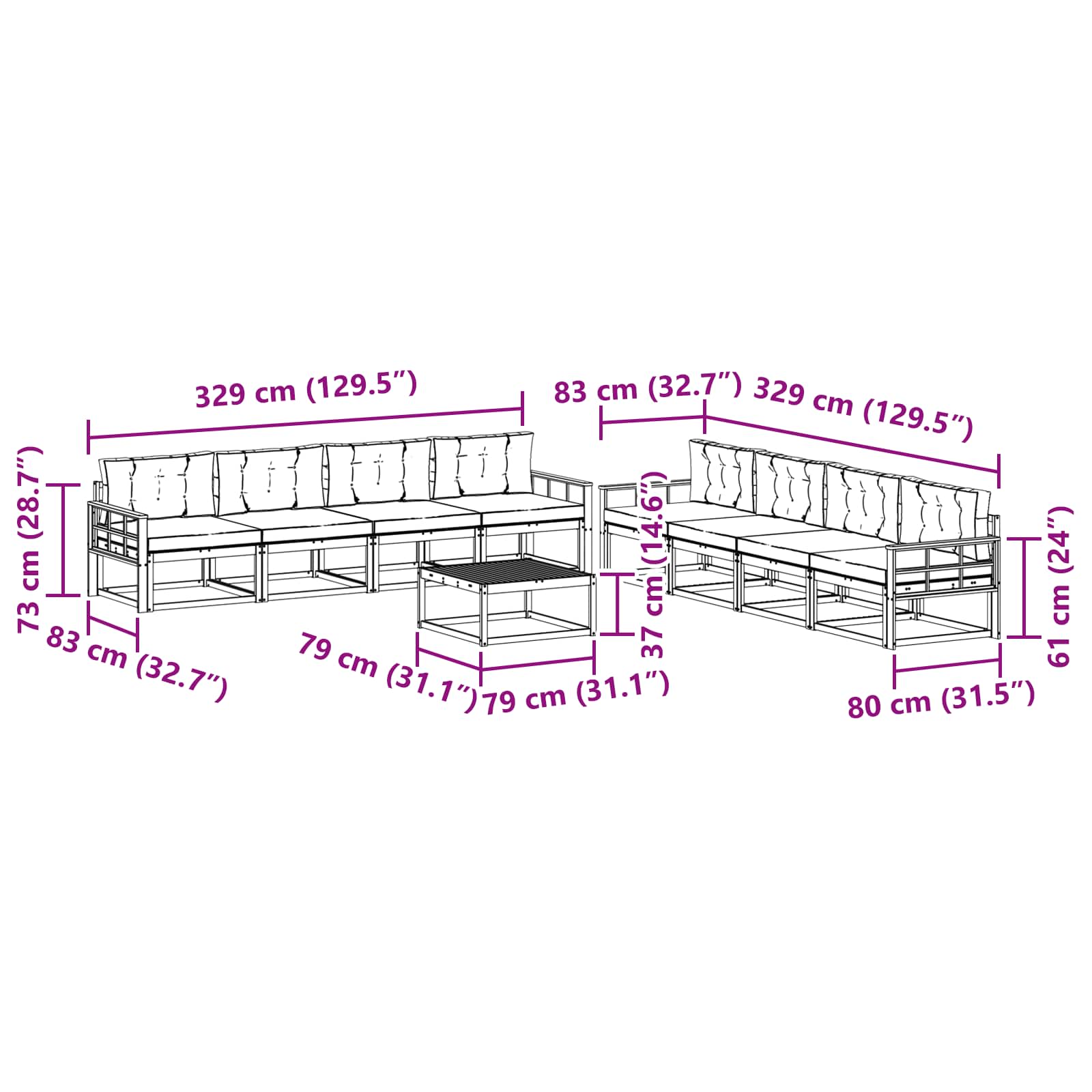 Set vanjskih sofa 9 pcs Bijela i bež 79 x 79 x 37 cm Poliester